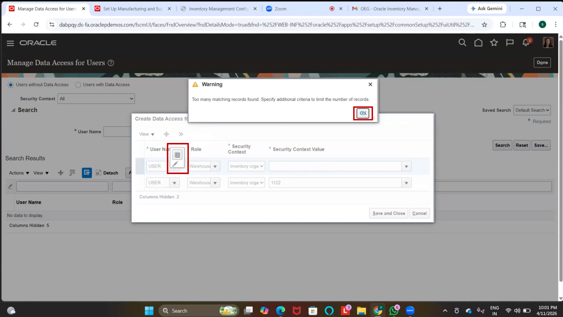 Inventory organization security context in Oracle inventory module