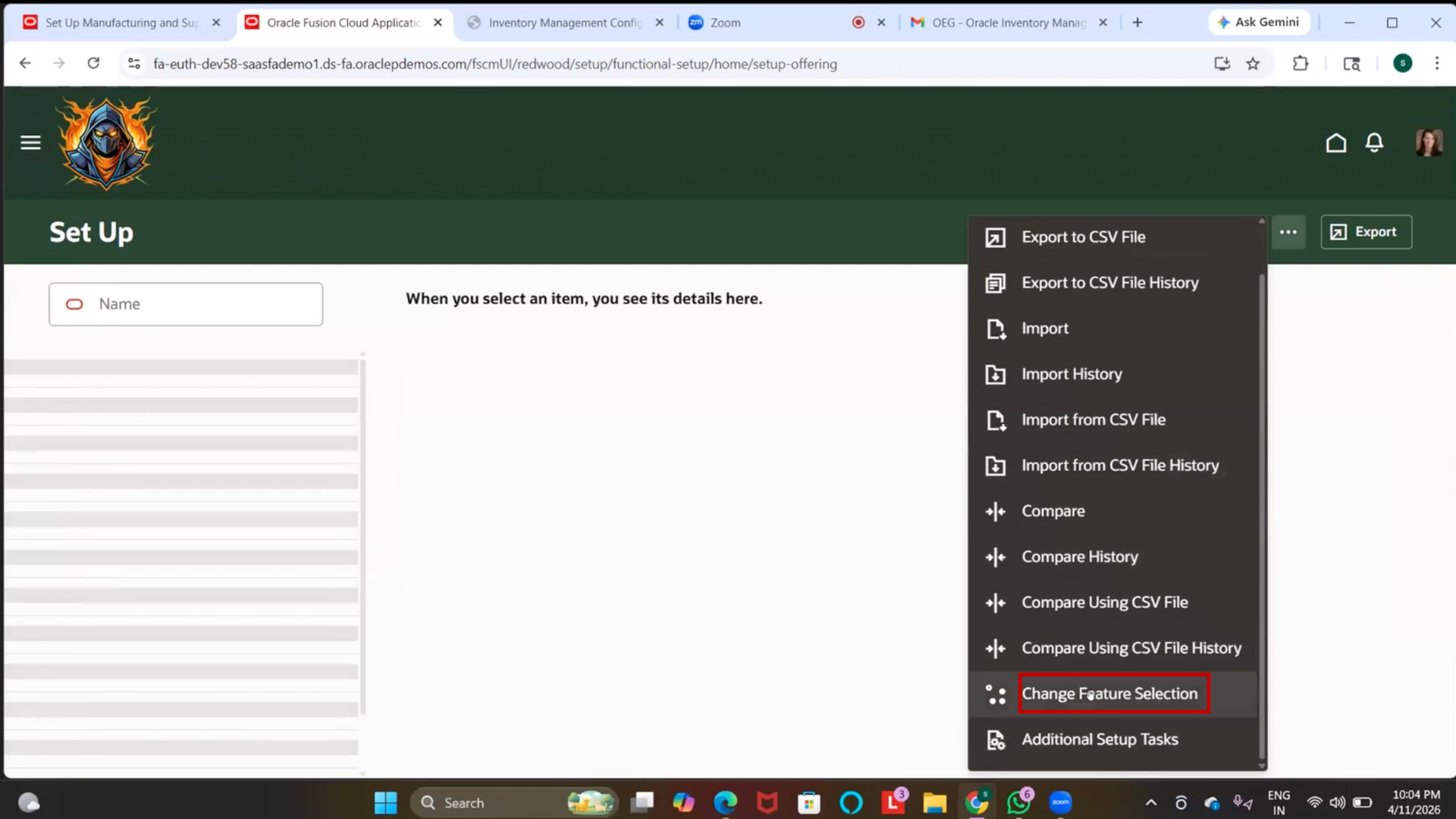 Oracle inventory software Redwood UI configuration