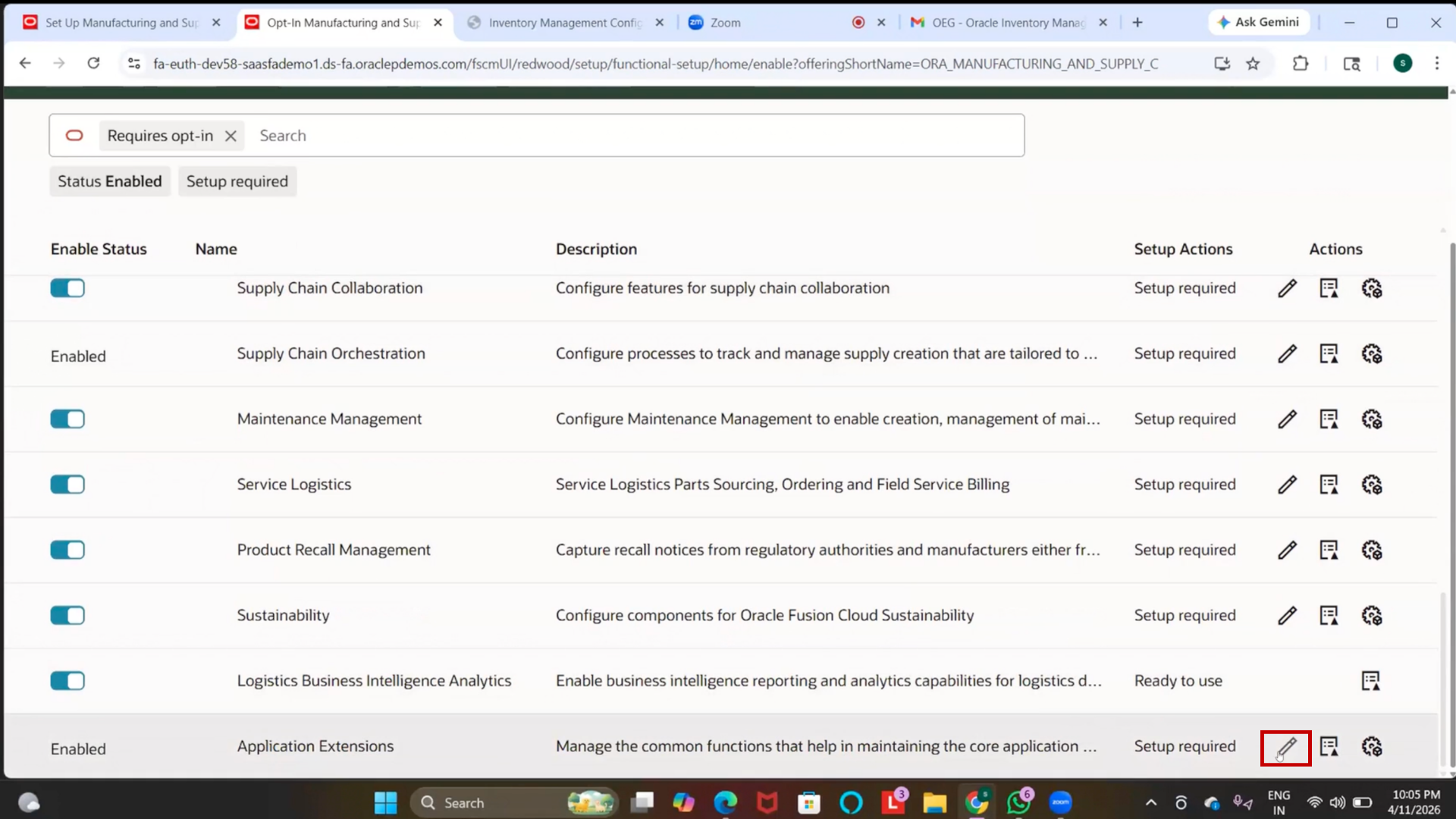 Save Redwood UI configuration in Oracle inventory system