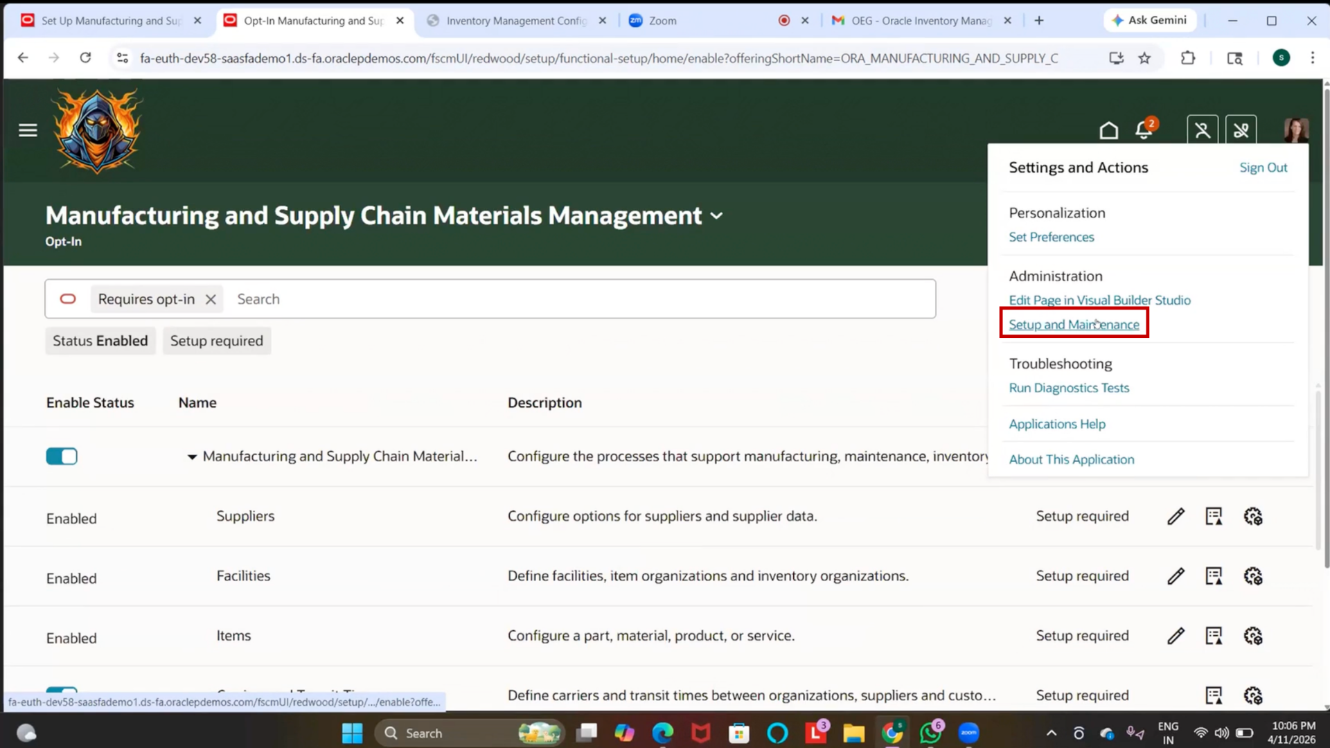 Oracle cloud inventory setup navigation for unit of measure creation
