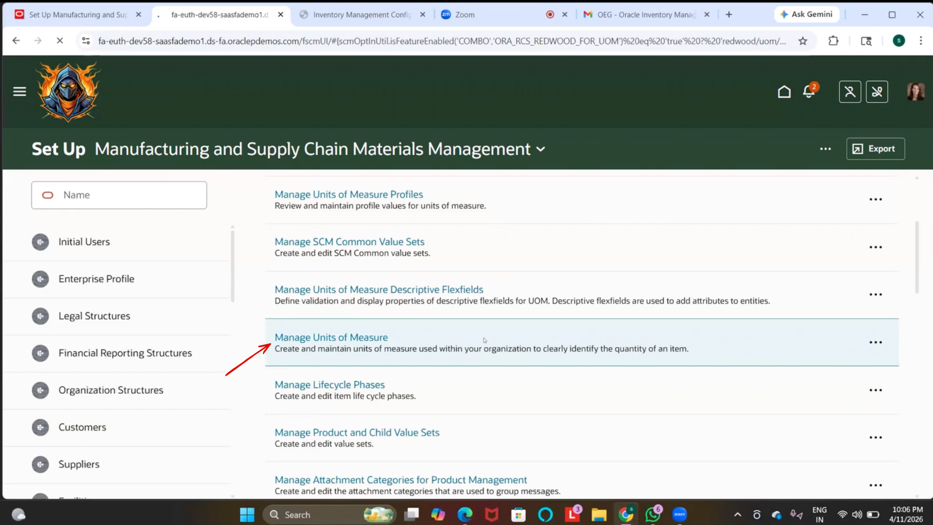 Oracle inventory software manage units of measure search