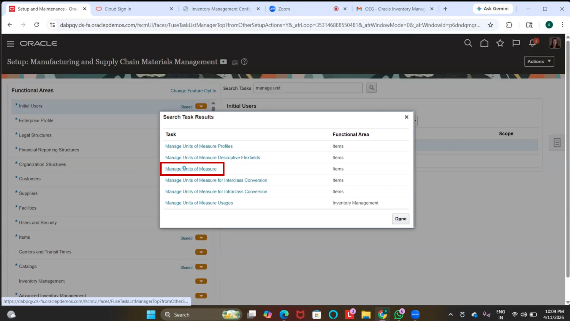 Oracle inventory module units of measure management page