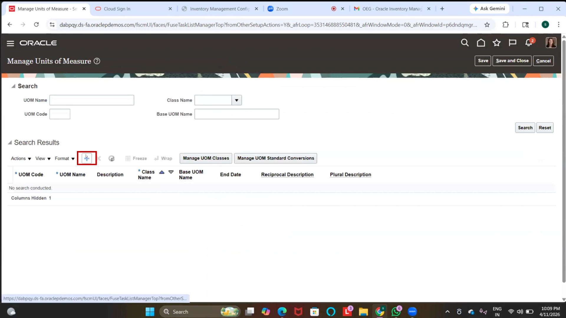 Create new unit of measure in Oracle inventory control
