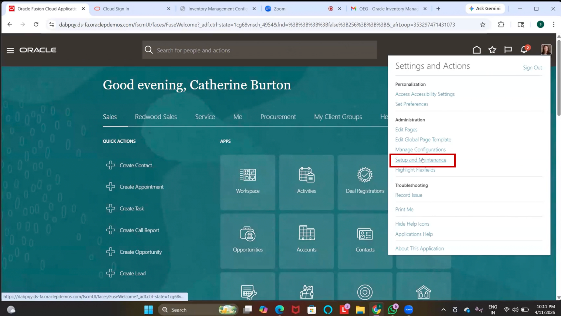 Oracle inventory management setup page for carrier configuration