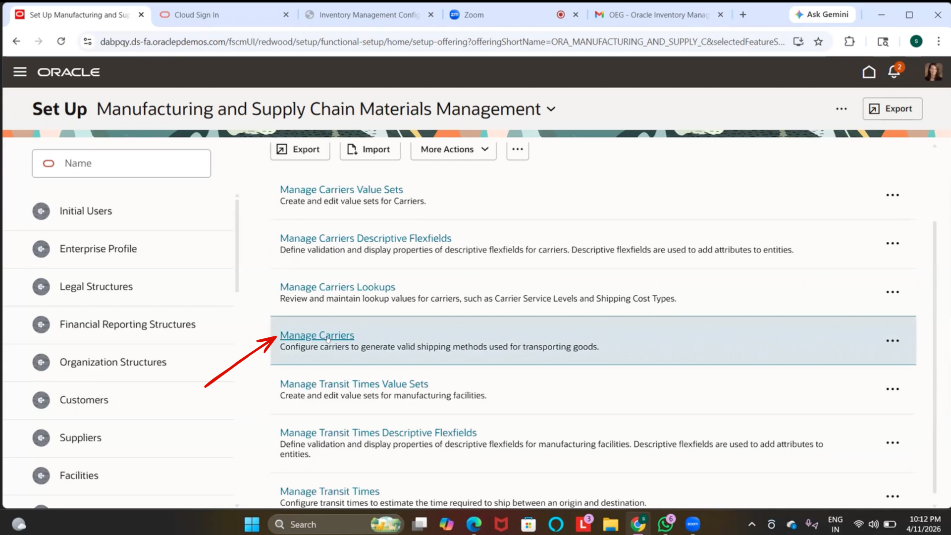 Oracle shipment processing transit time management page