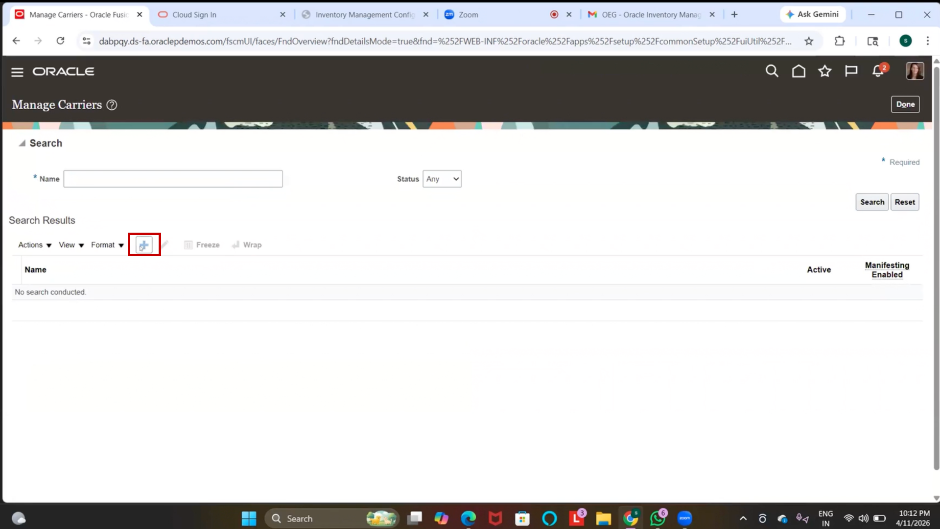 Create in-transit shipment setup in Oracle inventory system