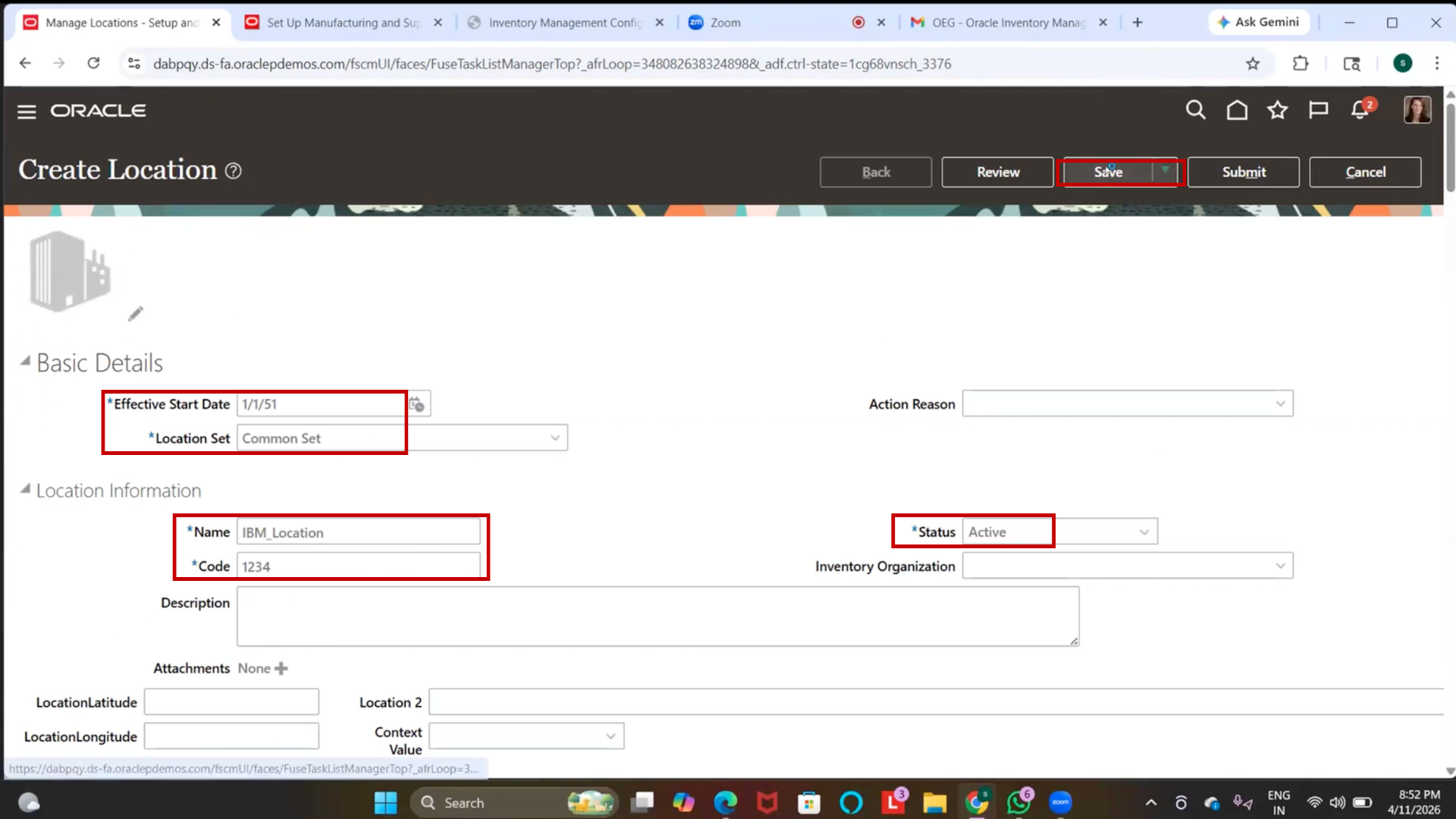 Save Oracle Location Setup