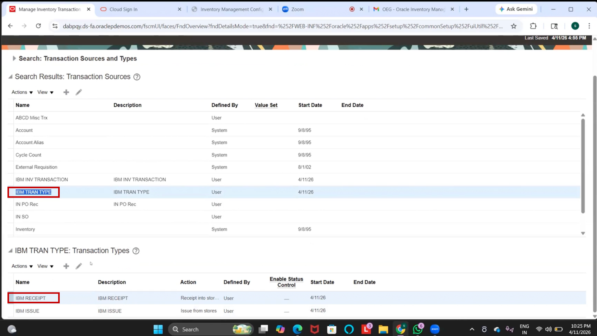 Oracle inventory management verify receipt transaction type creation