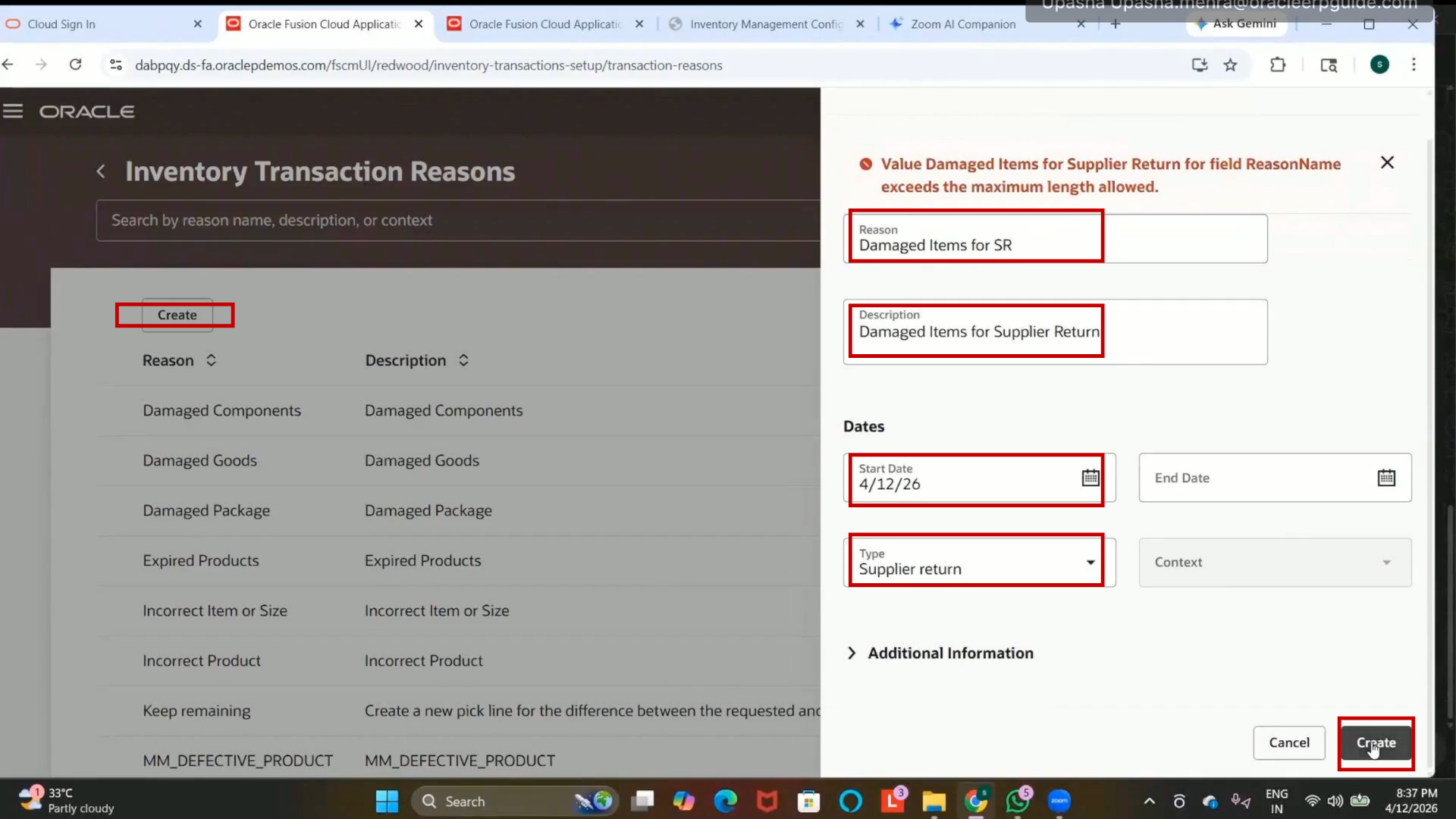 Creating item class in Oracle Fusion inventory management