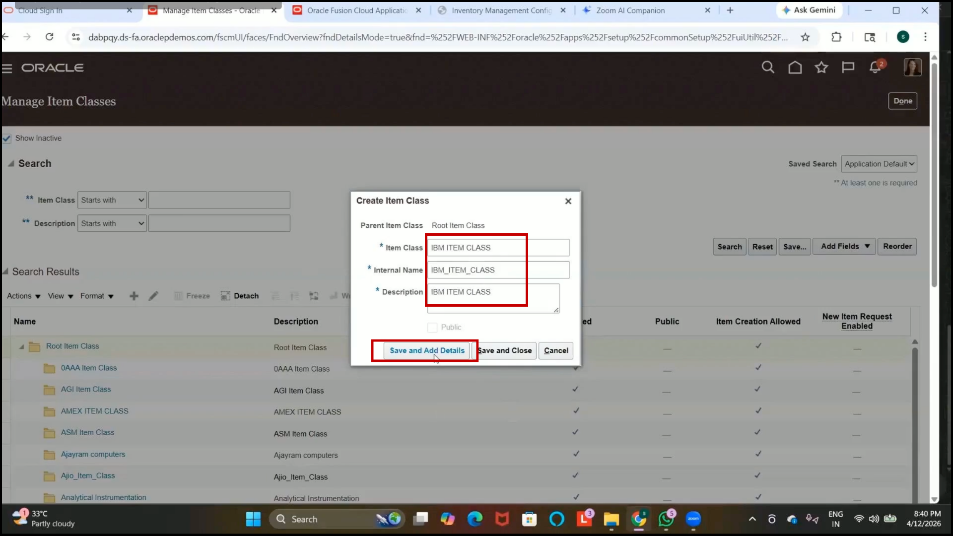 Save and Add Details option in Oracle inventory management oracle cloud