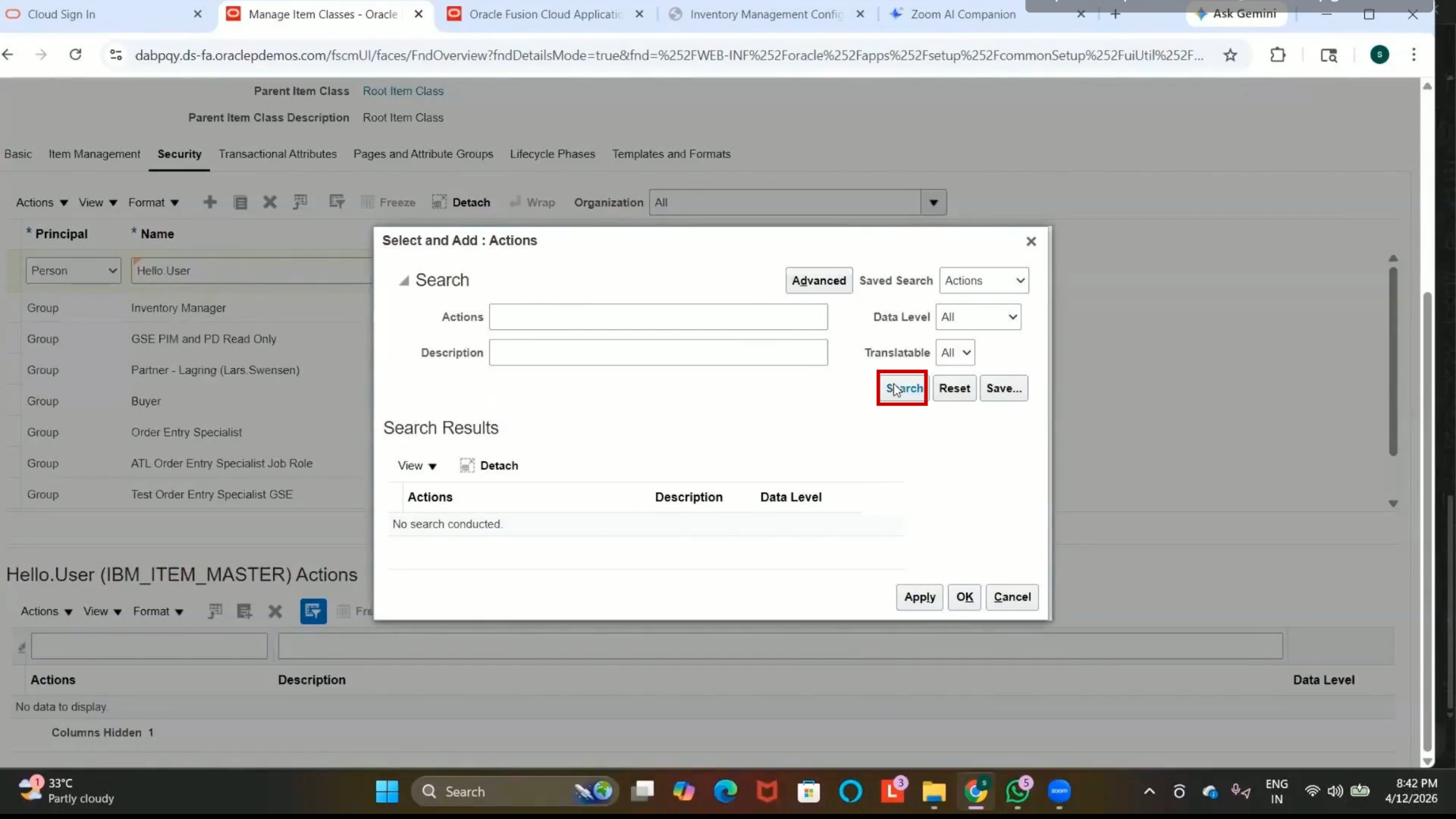 Searching IBM Item Class in Oracle inventory management oracle fusion