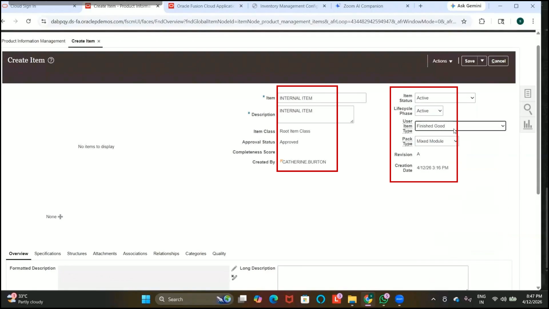 Item quantity measurement setup in Oracle inventory control