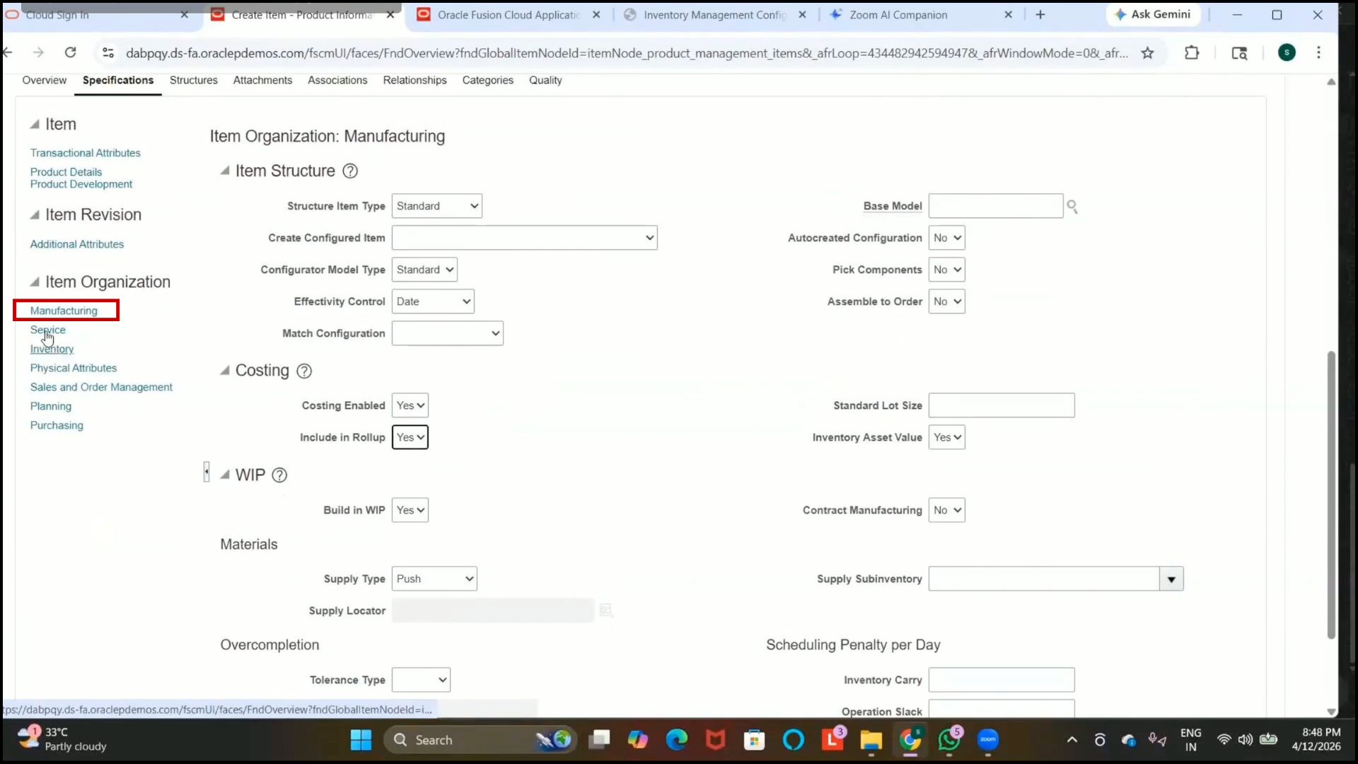 Item reservation during demand processing in Oracle inventory planning