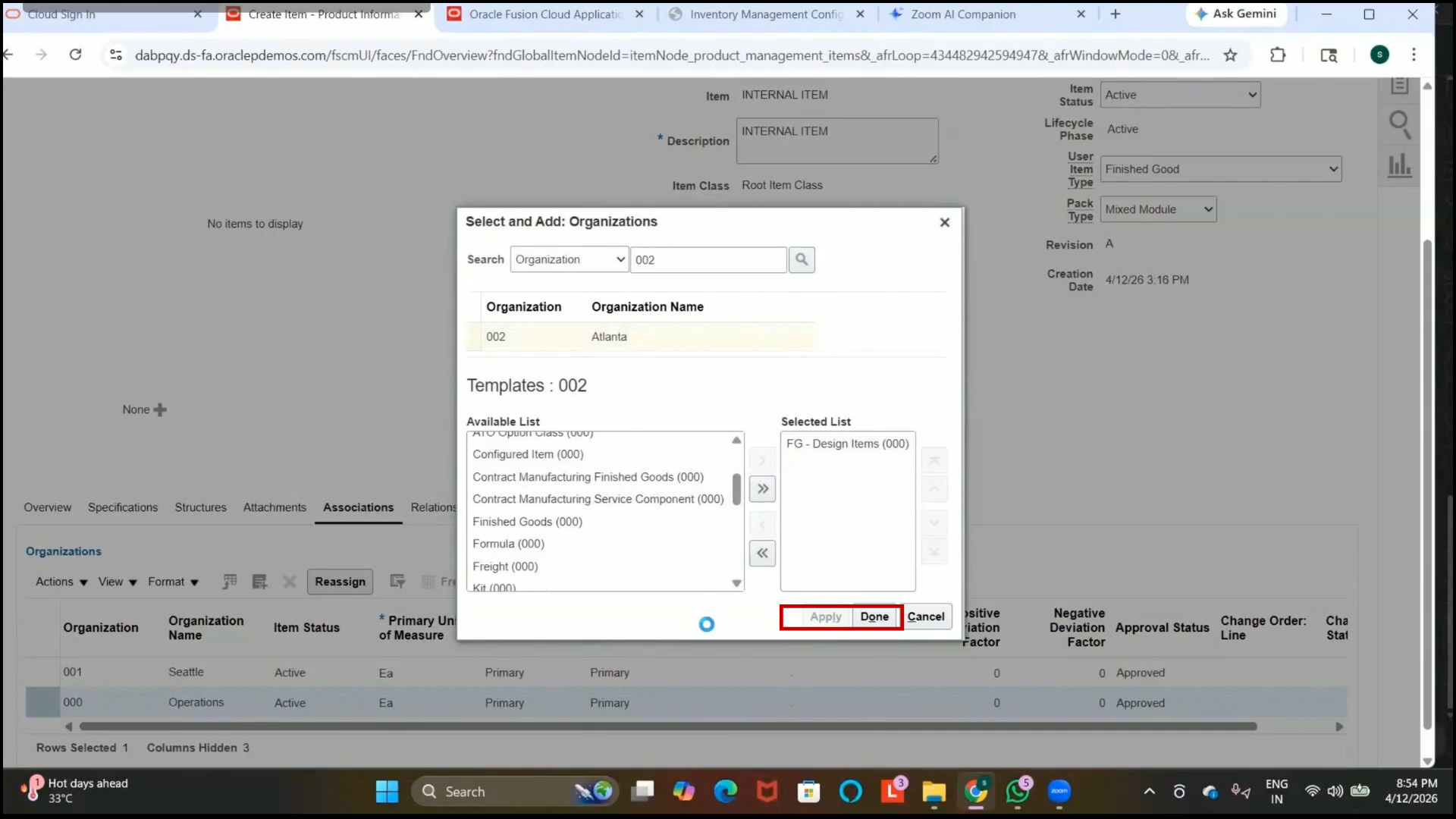 Oracle inventory control child inventory organization assignment configuration