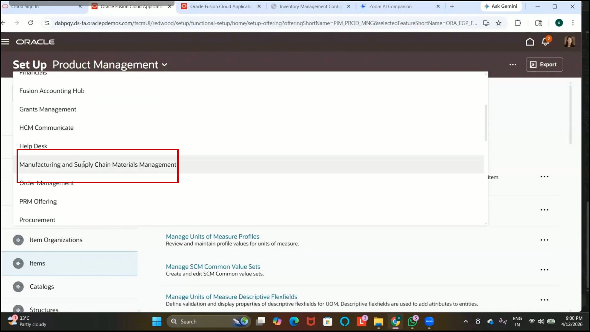 Oracle Fusion inventory management item transaction defaults in manufacturing and supply chain management