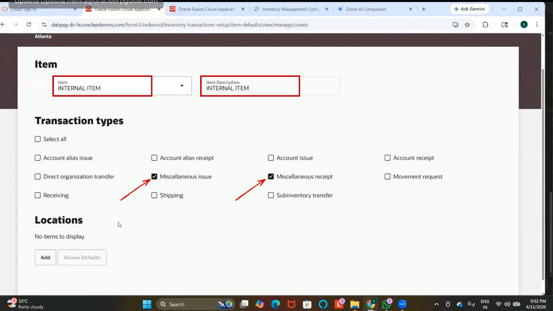 Oracle stock management inventory transaction type configuration process