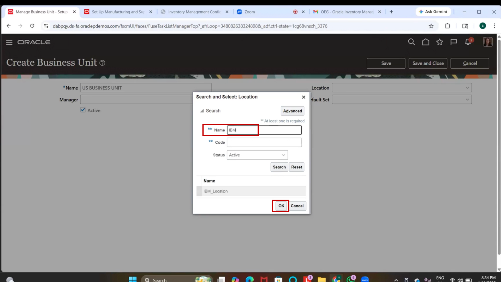 Select “IBM_Location”  