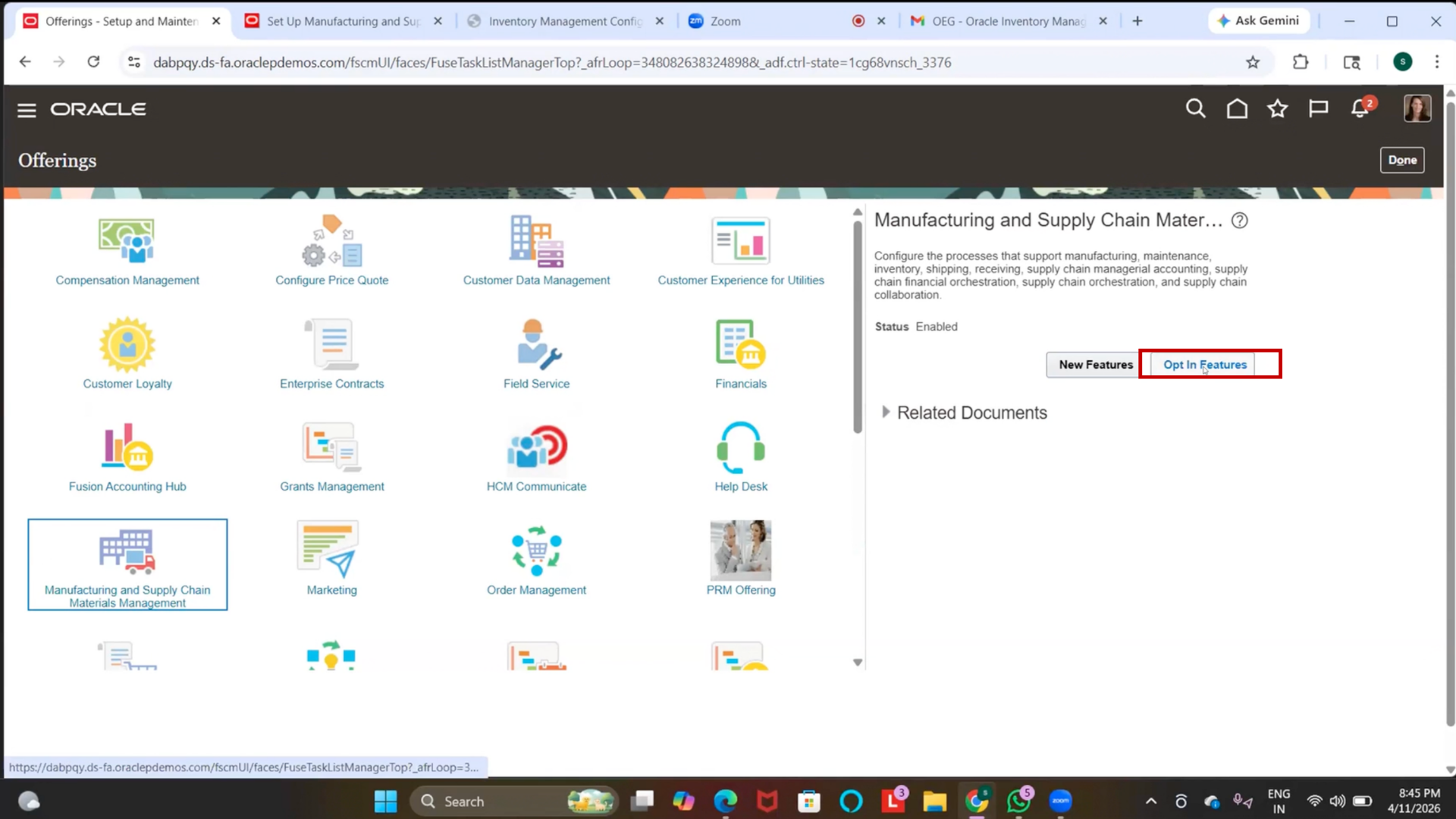 Oracle Inventory Management Opt-In Features