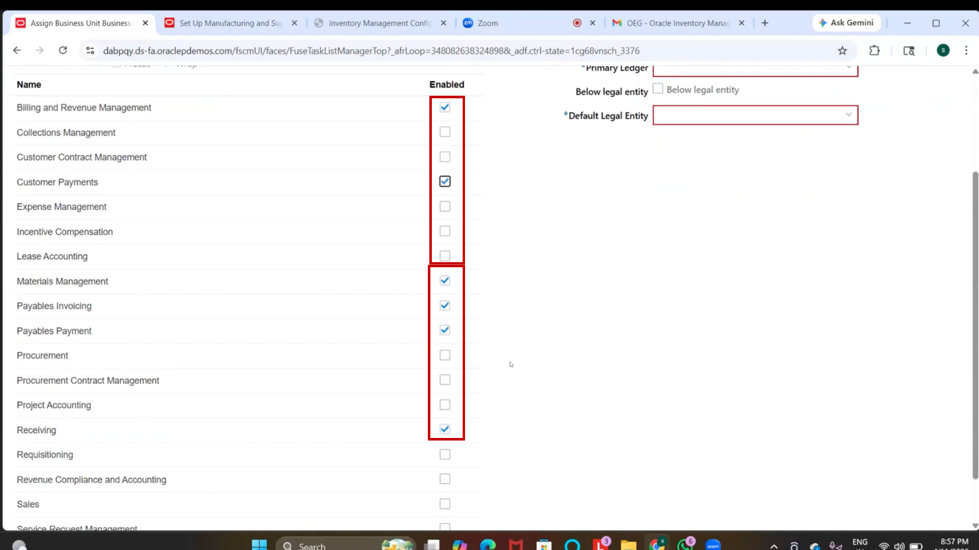 Enabling Payable Invoicing and Receiving options in Oracle Inventory Management system business function setup