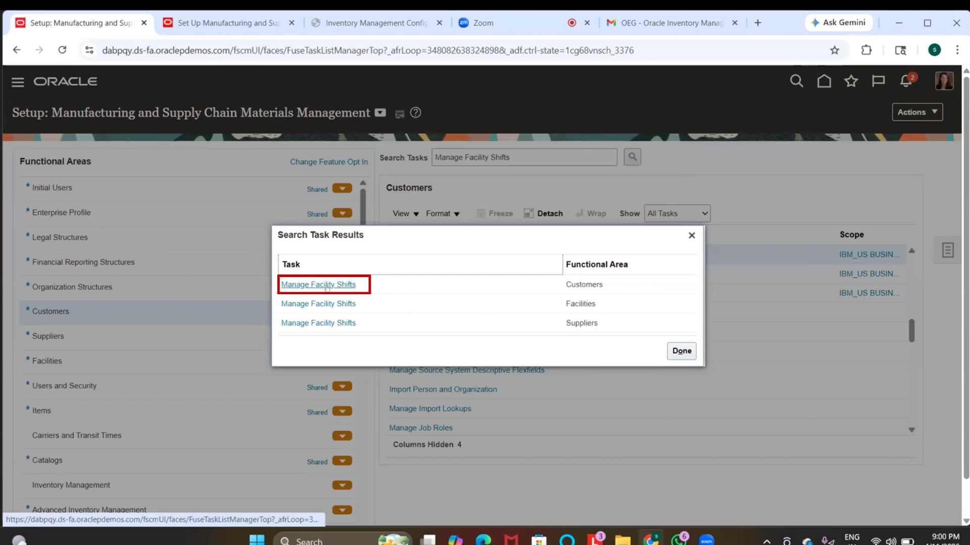 Manage Facility Shift option in Oracle Inventory Management software for shipment processing configuration