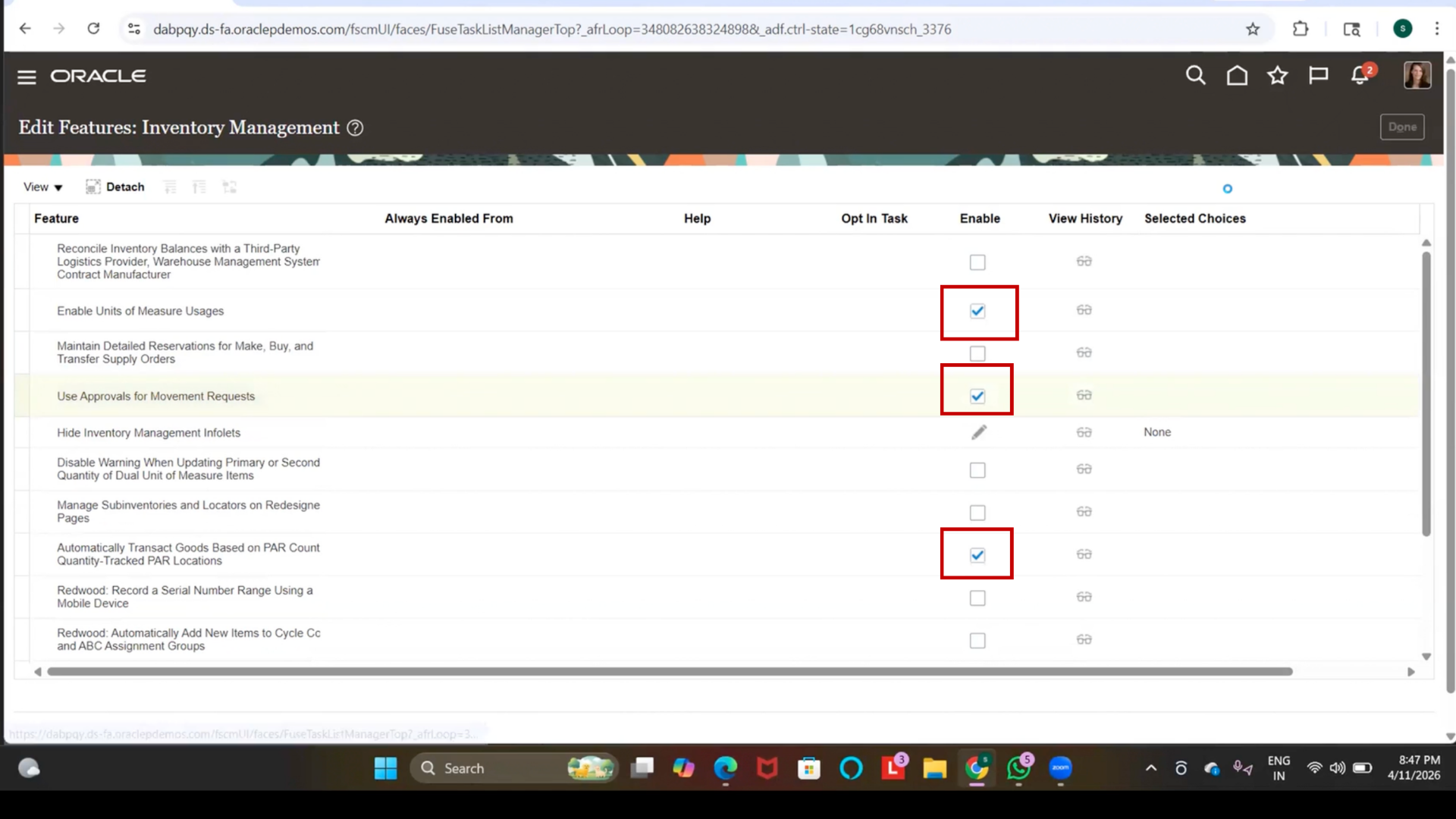 Verify Enabled Inventory Feature