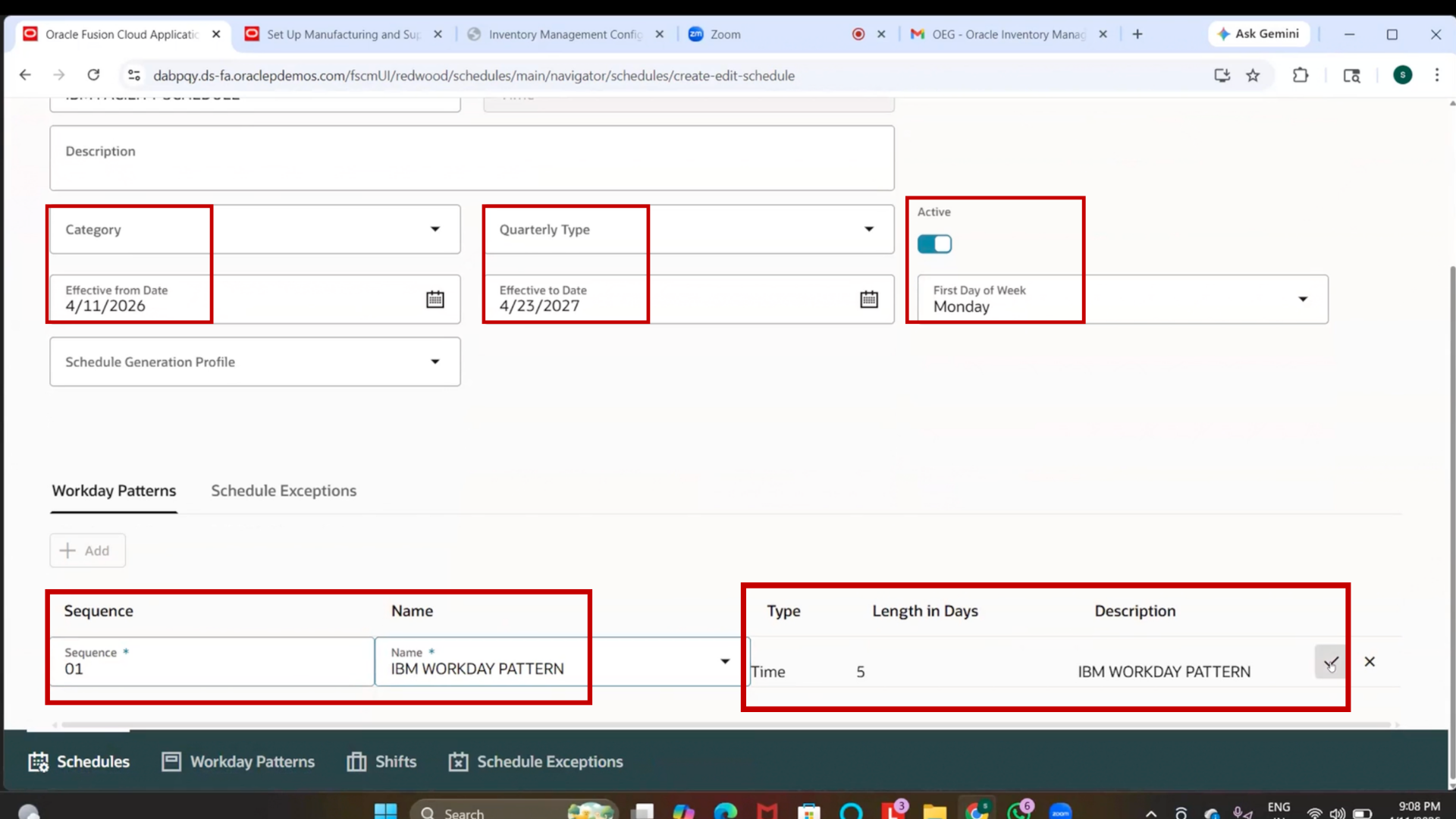 IBM Workday Pattern option selected with the checkbox enabled in system settings