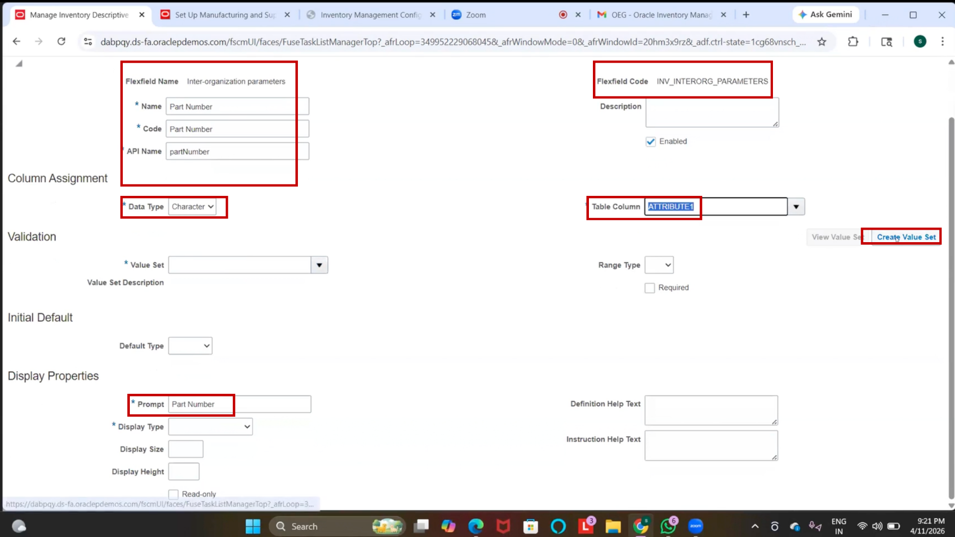 Free Text Value Set creation in Oracle Inventory Management DFF setup