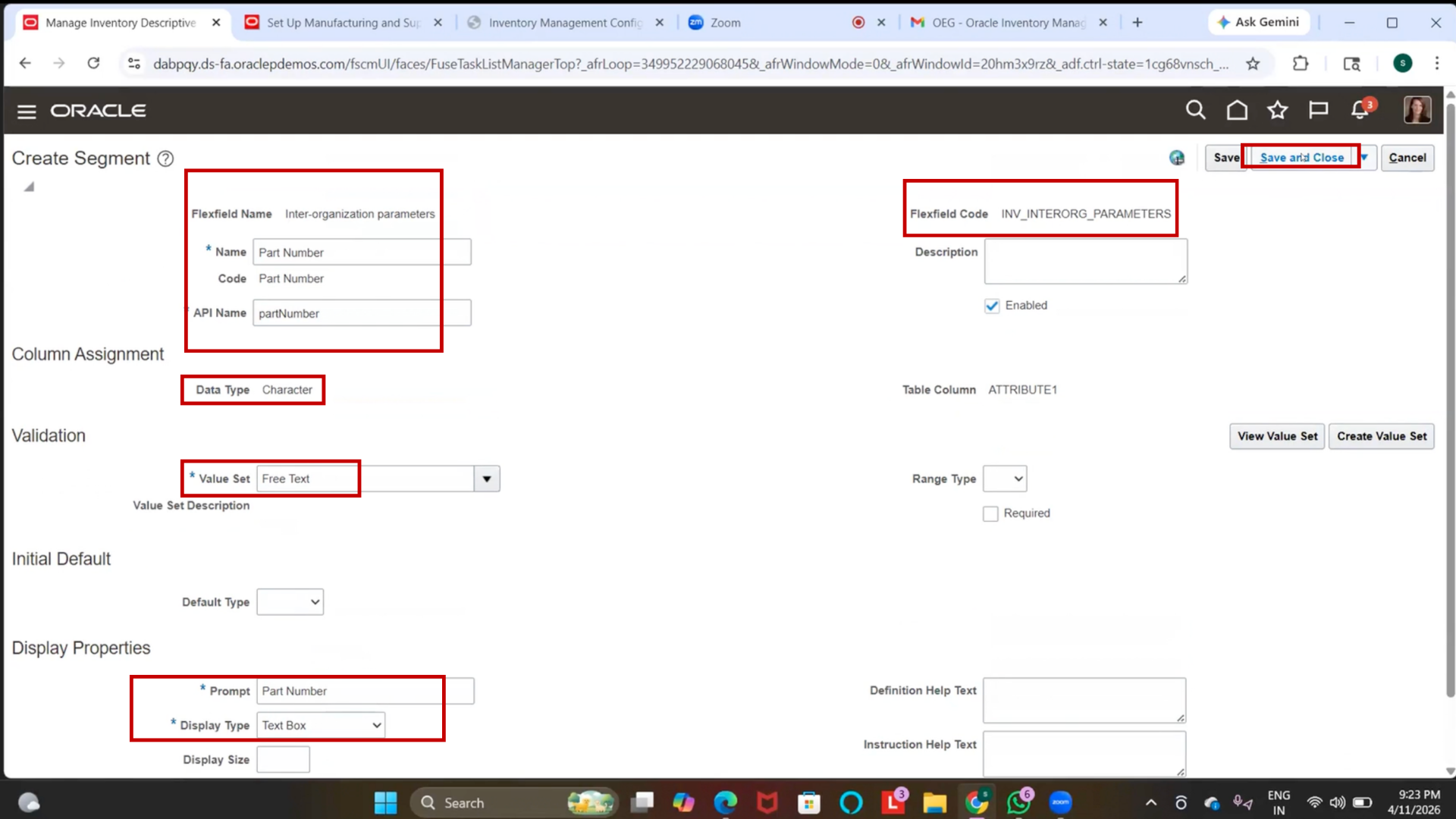 Save and Close DFF setup page in Oracle Fusion SCM