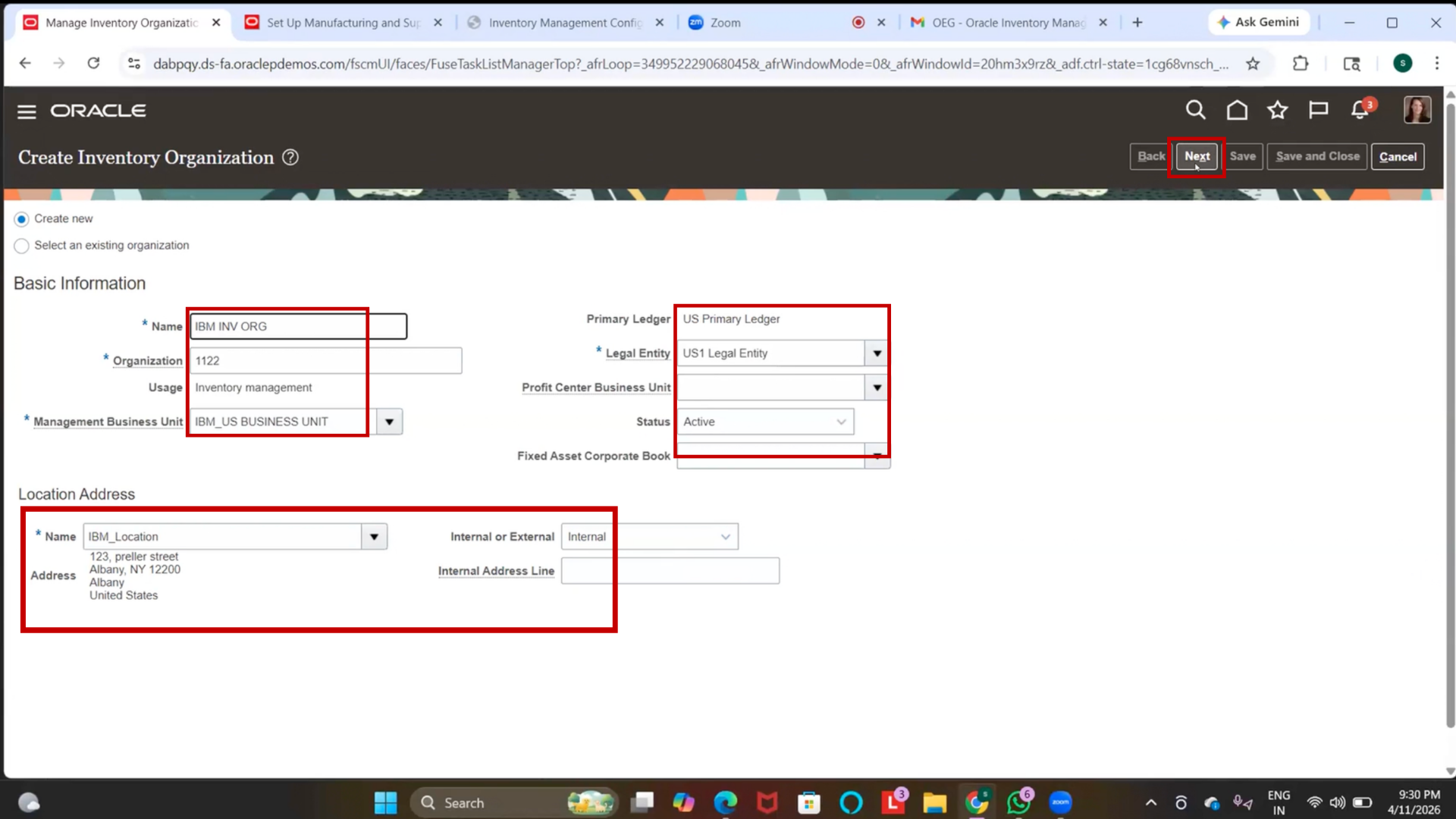 User selecting a Legal Entity and clicking the Next button to continue