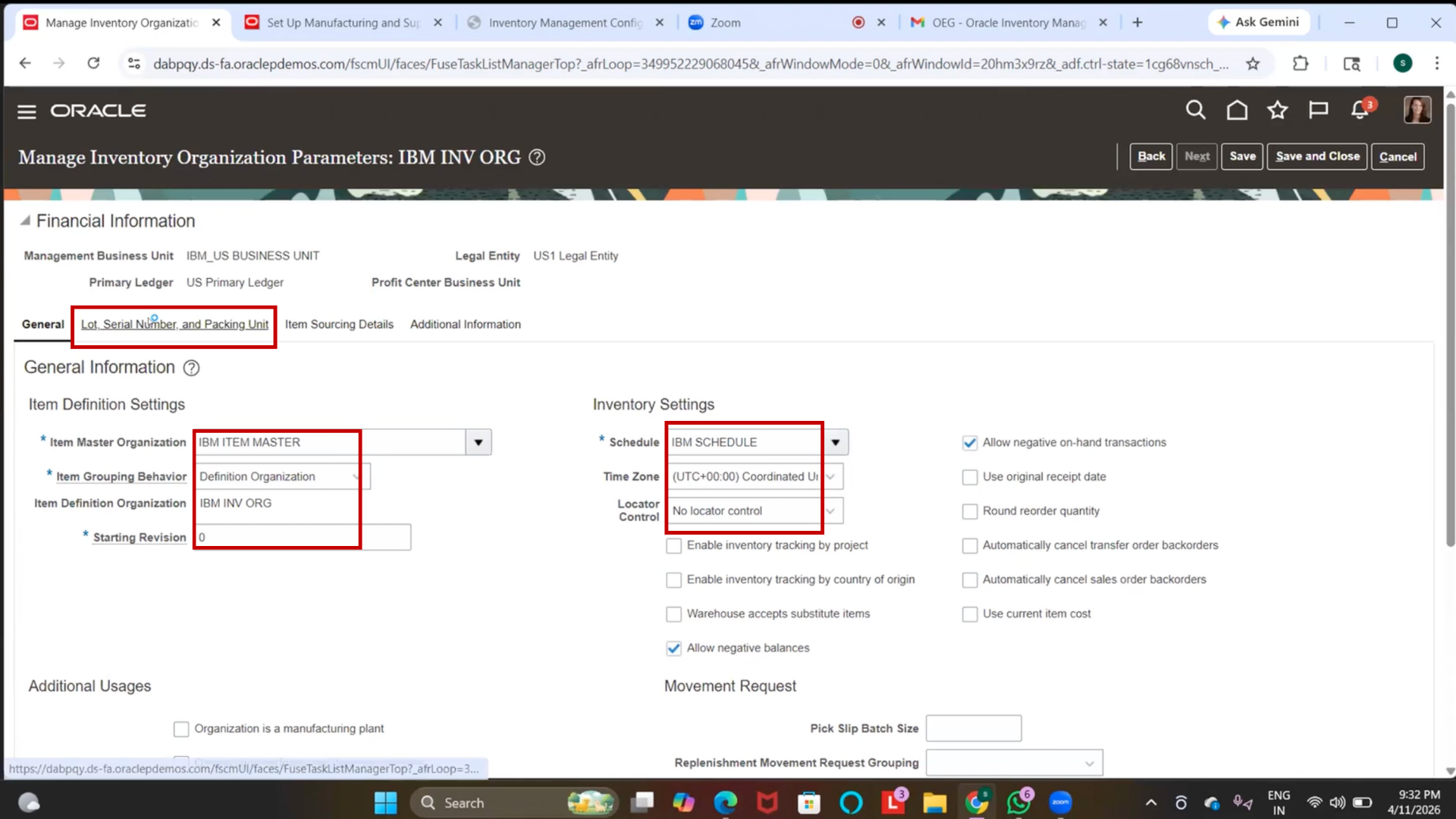 Packing Unit configuration in Oracle Fusion SCM inventory organization setup