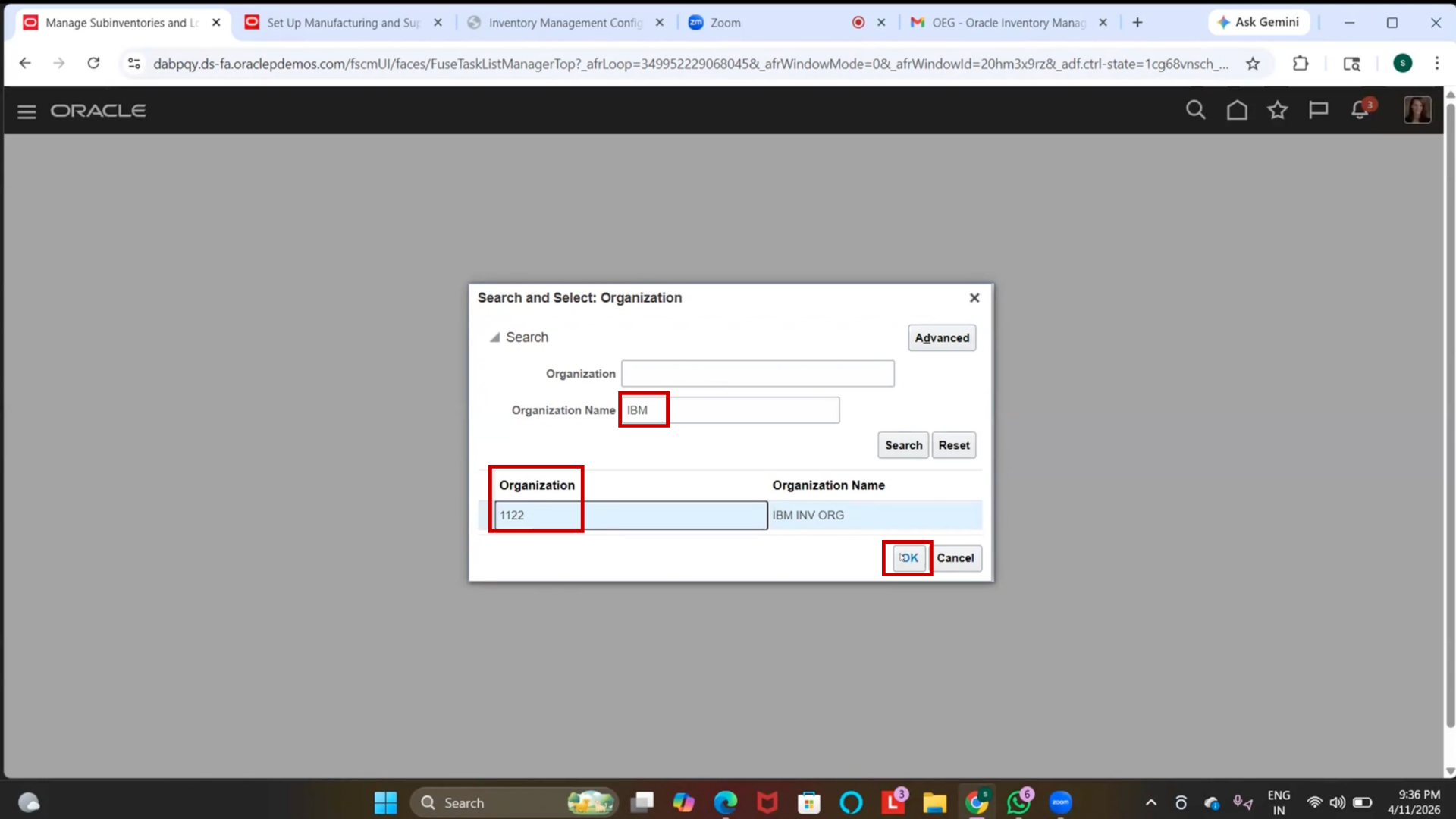 IBM Inventory Org successfully created in Oracle Fusion SCM
