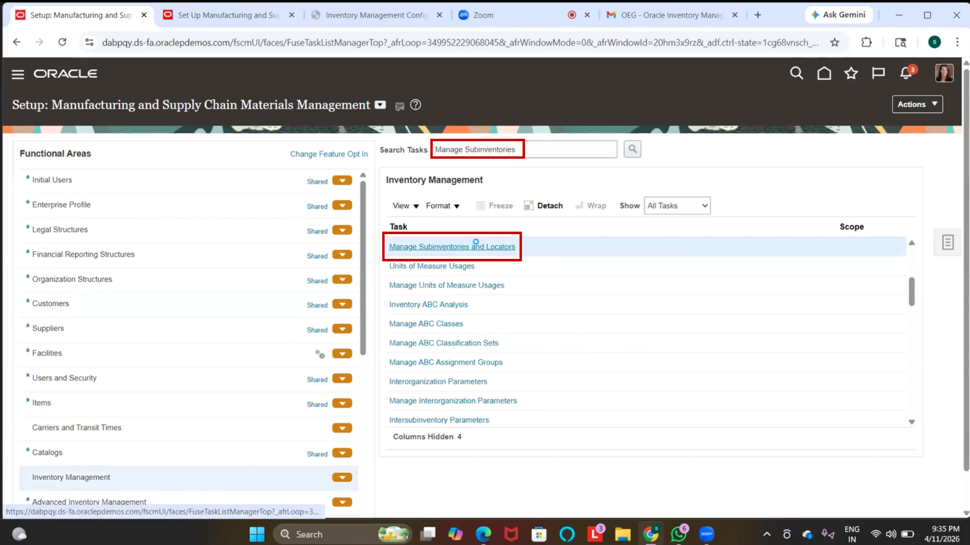 Manage Sub-Inventory navigation in Oracle Inventory Management