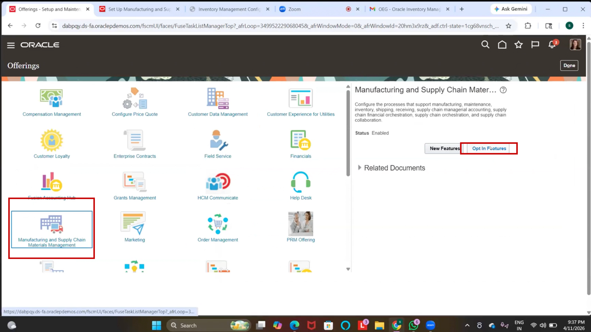 Opt-In Features configuration in Oracle Fusion SCM Redwood Interface
