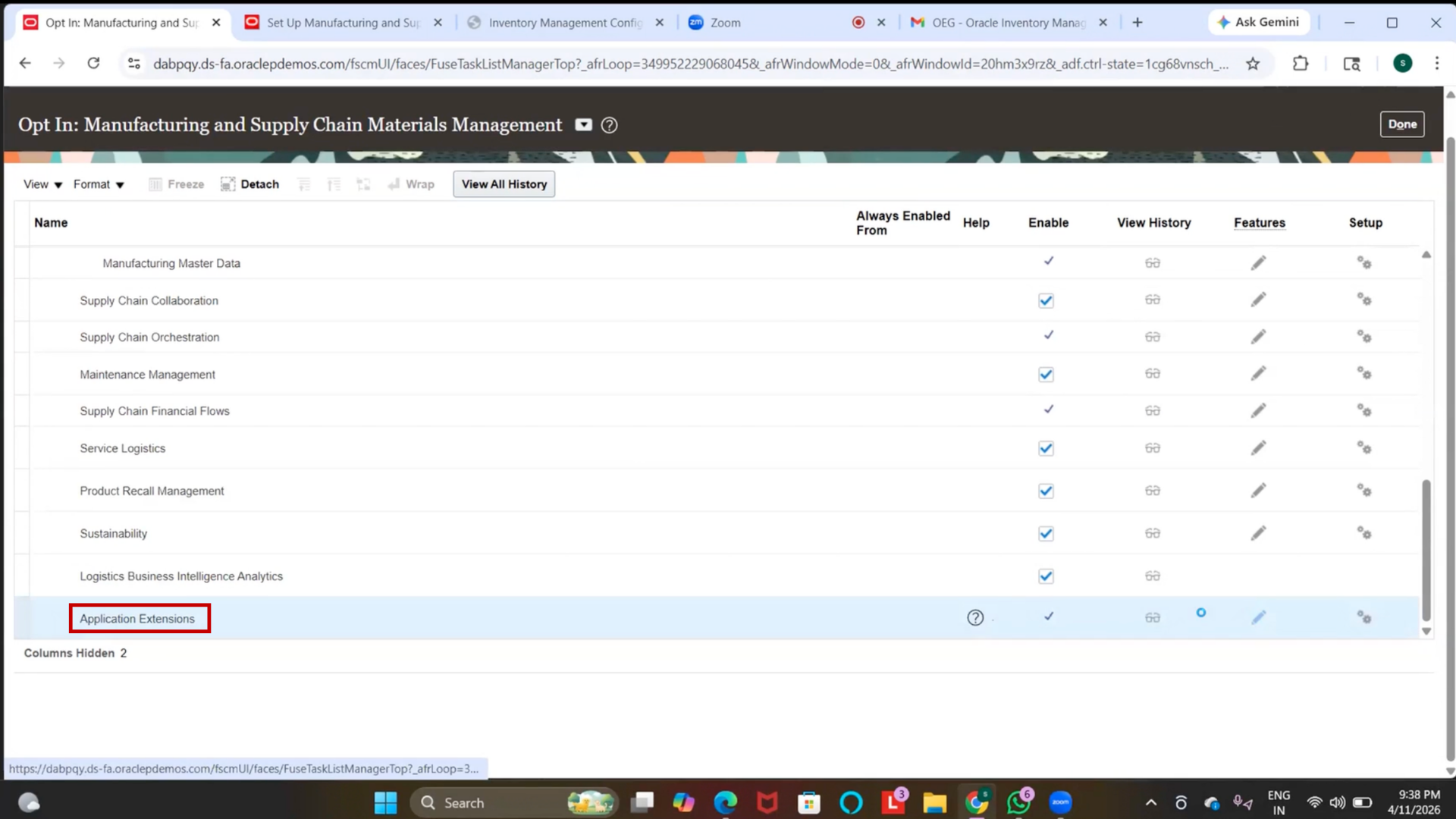 User navigating to Application Extensions and clicking the Edit button