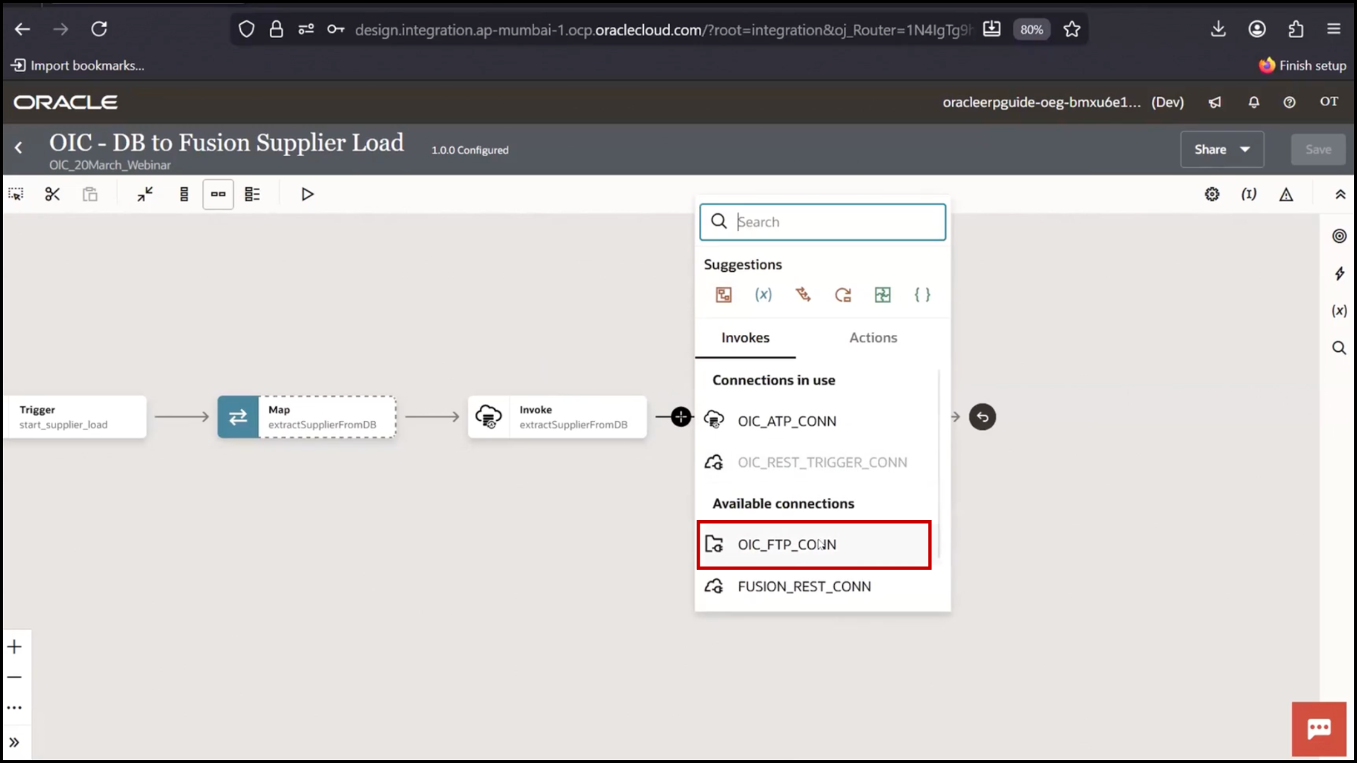 In OIC, you should navigate to OIC FTP Connection