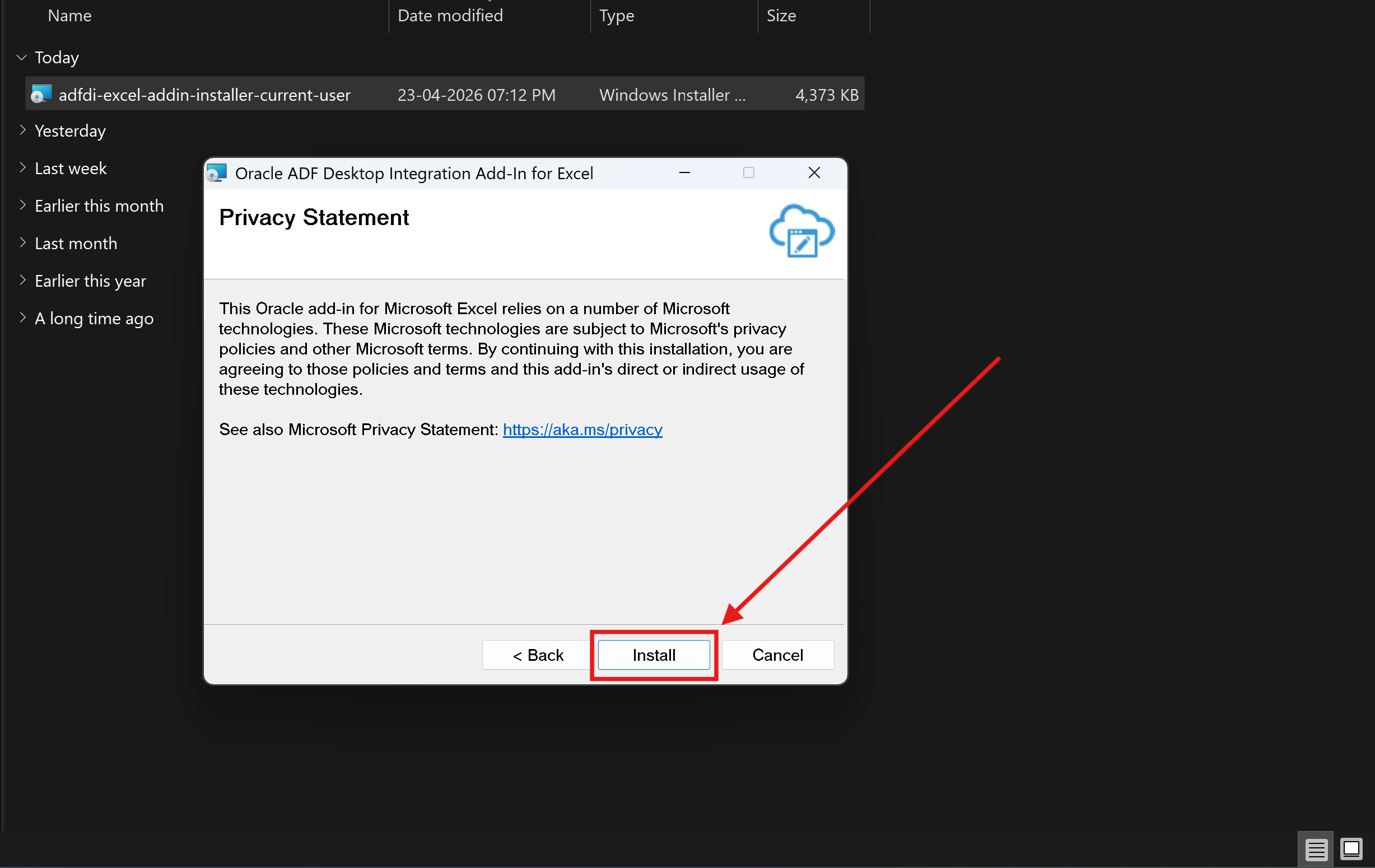 Install Oracle ADF Desktop Integration. Add-In for Excel