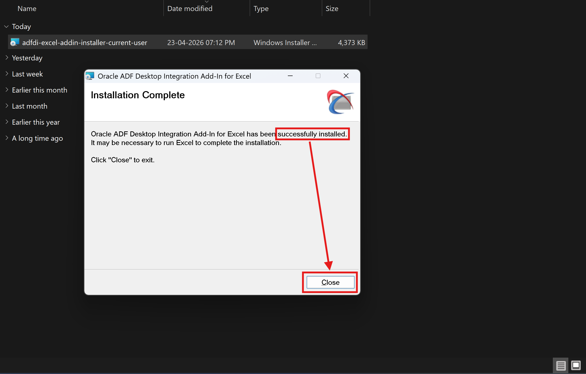 Oracle ADFDI Installation Successfully Completed
