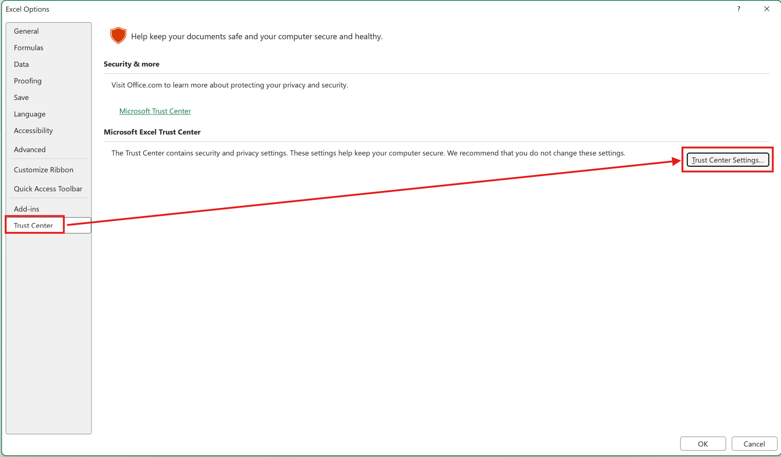 Trust Center Settings for ADFDI Oracle Fusion Setup