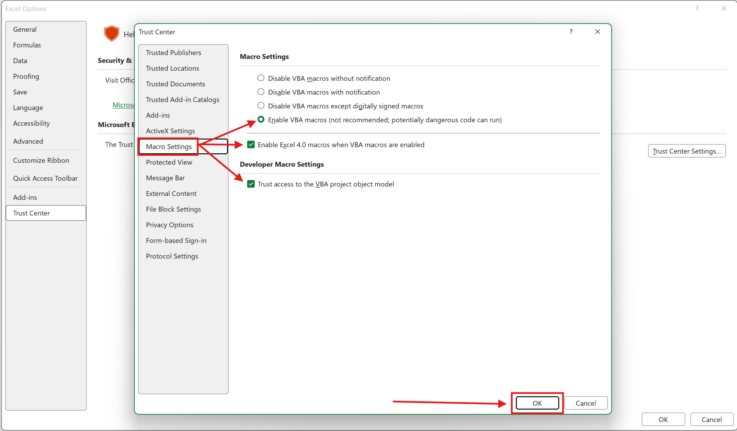 Enable Macro Settings for Oracle ADF Desktop Integration