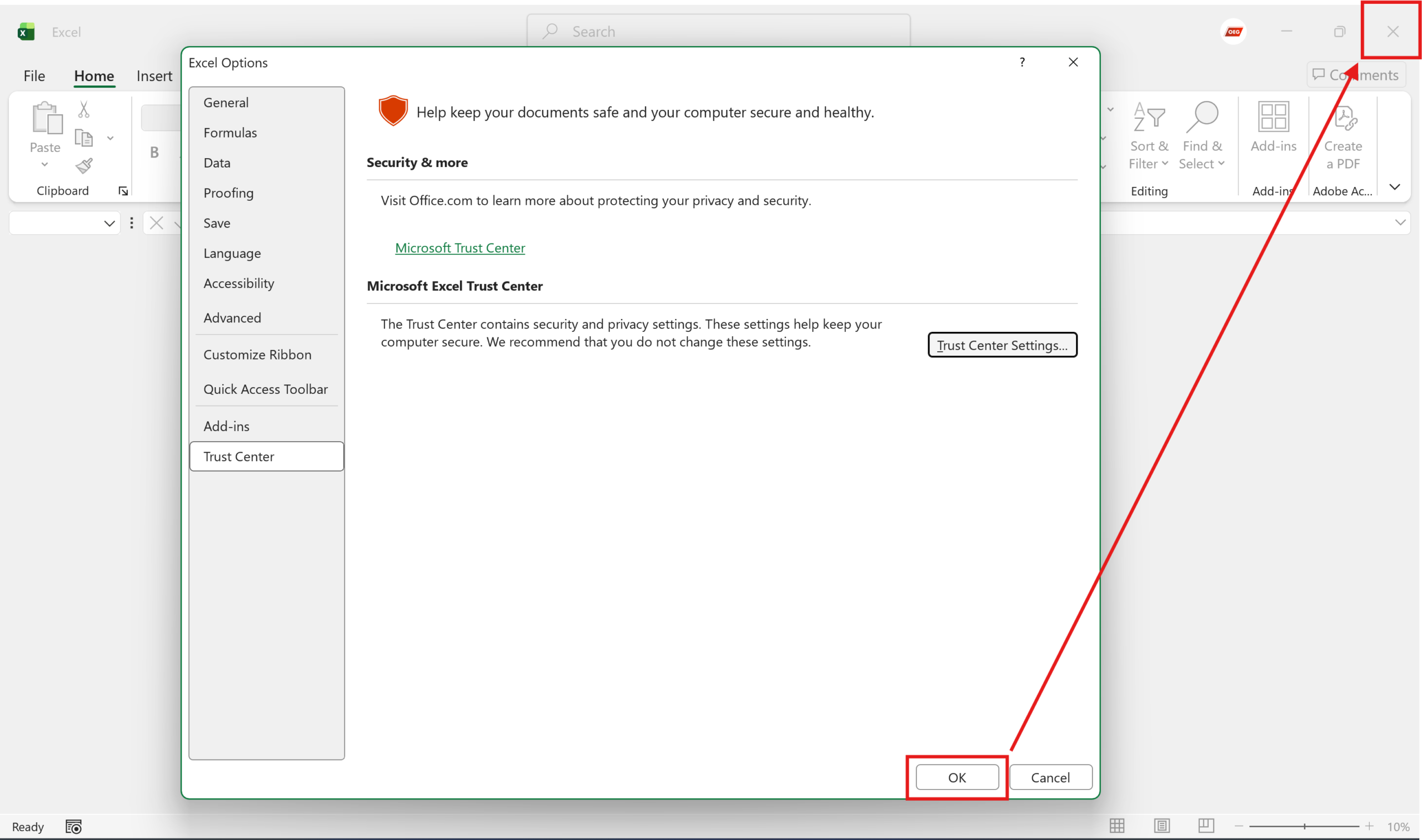 Save Excel Trust Center Configuration for Oracle ADFDI