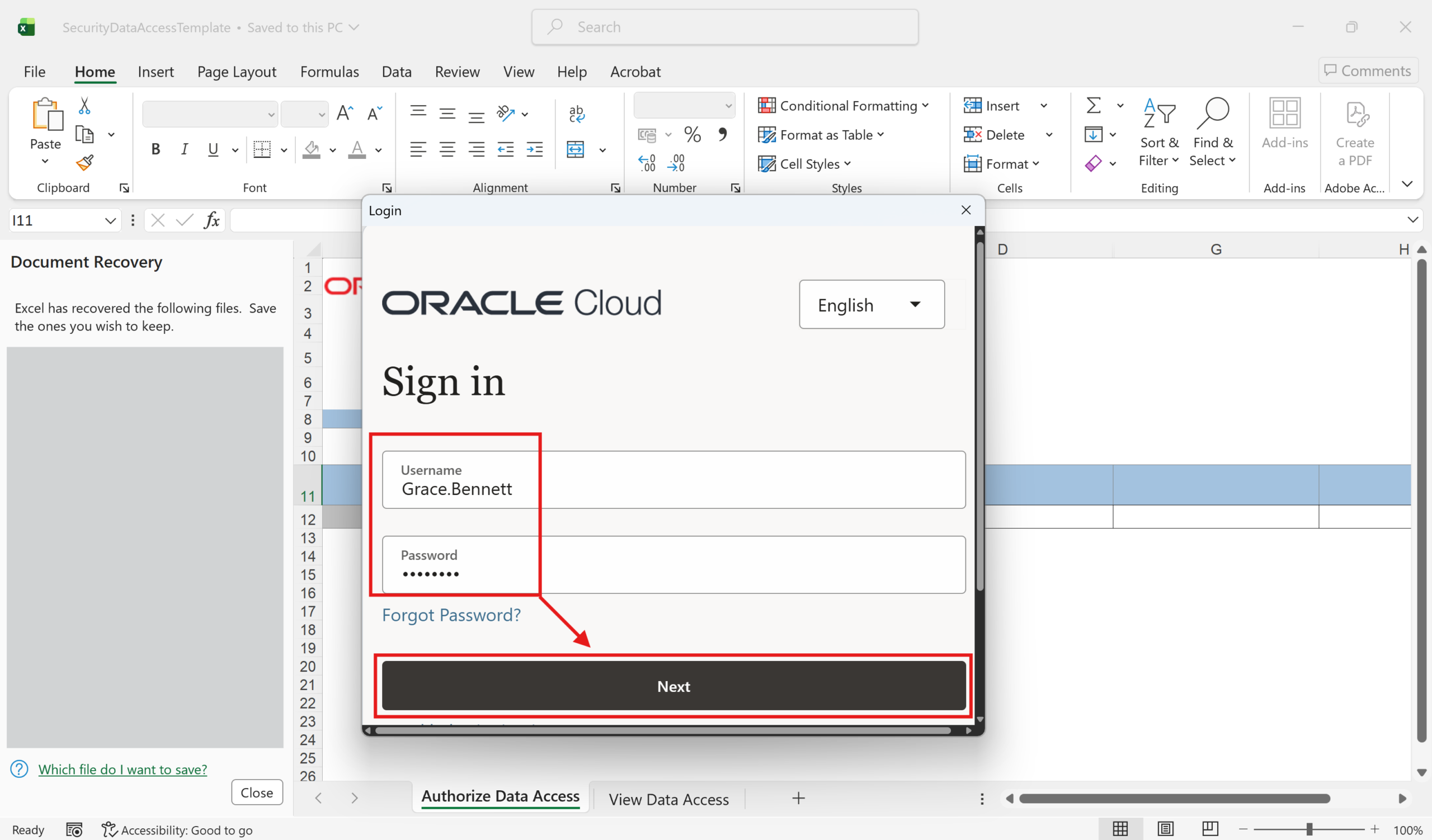 Oracle Fusion Data Access Login