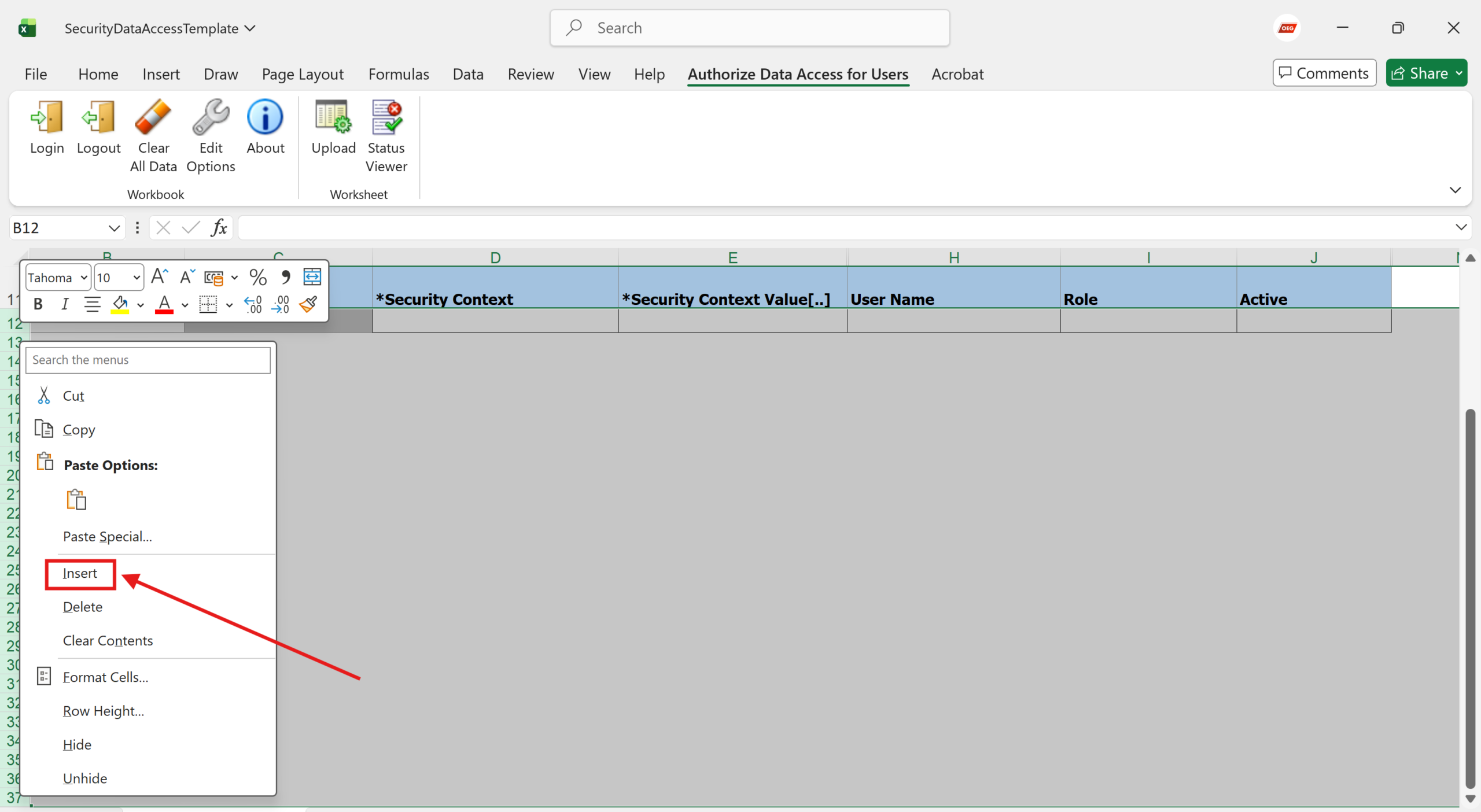 Insert Rows for Data Access Upload