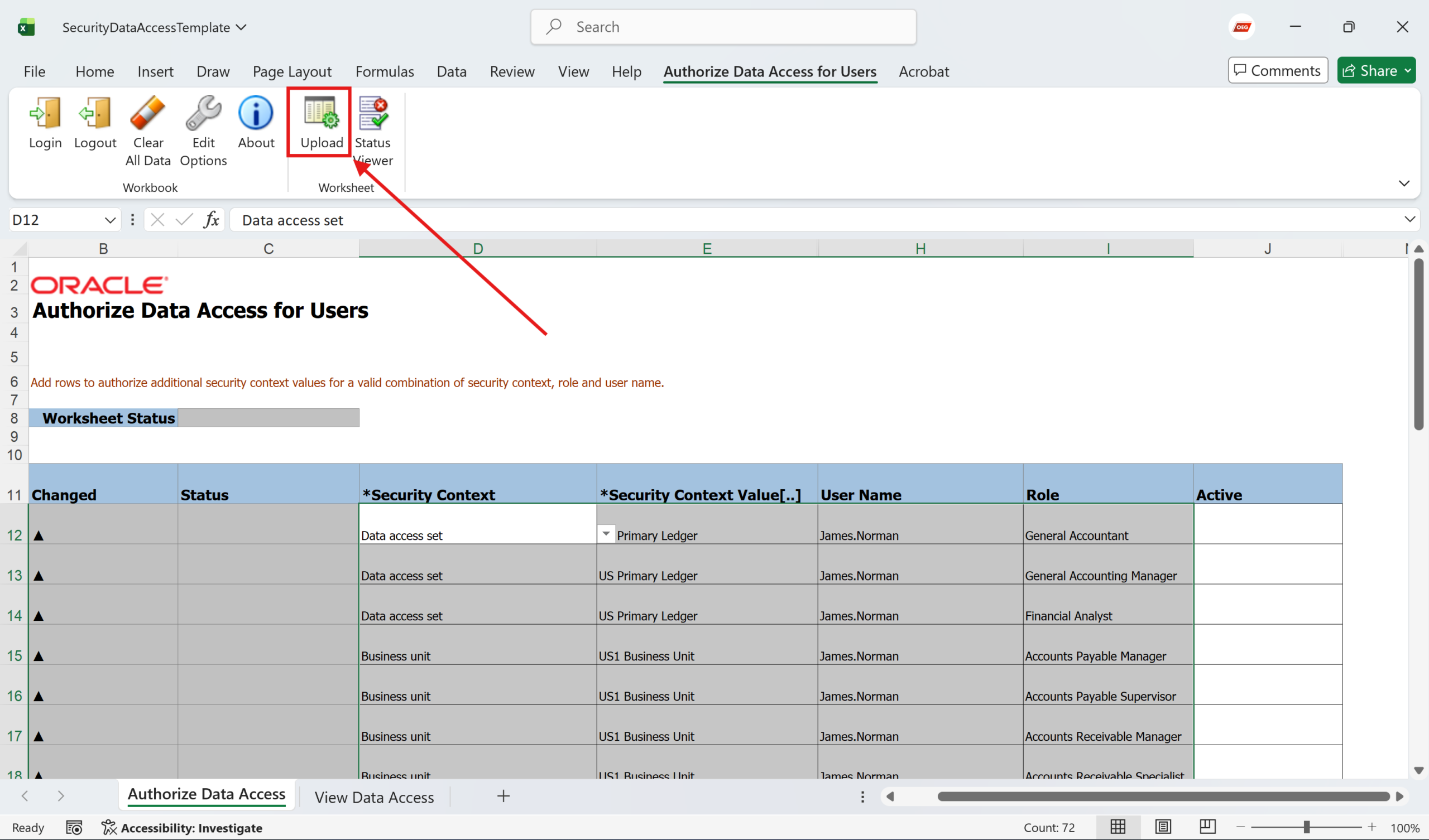 Upload Data Access Set Information