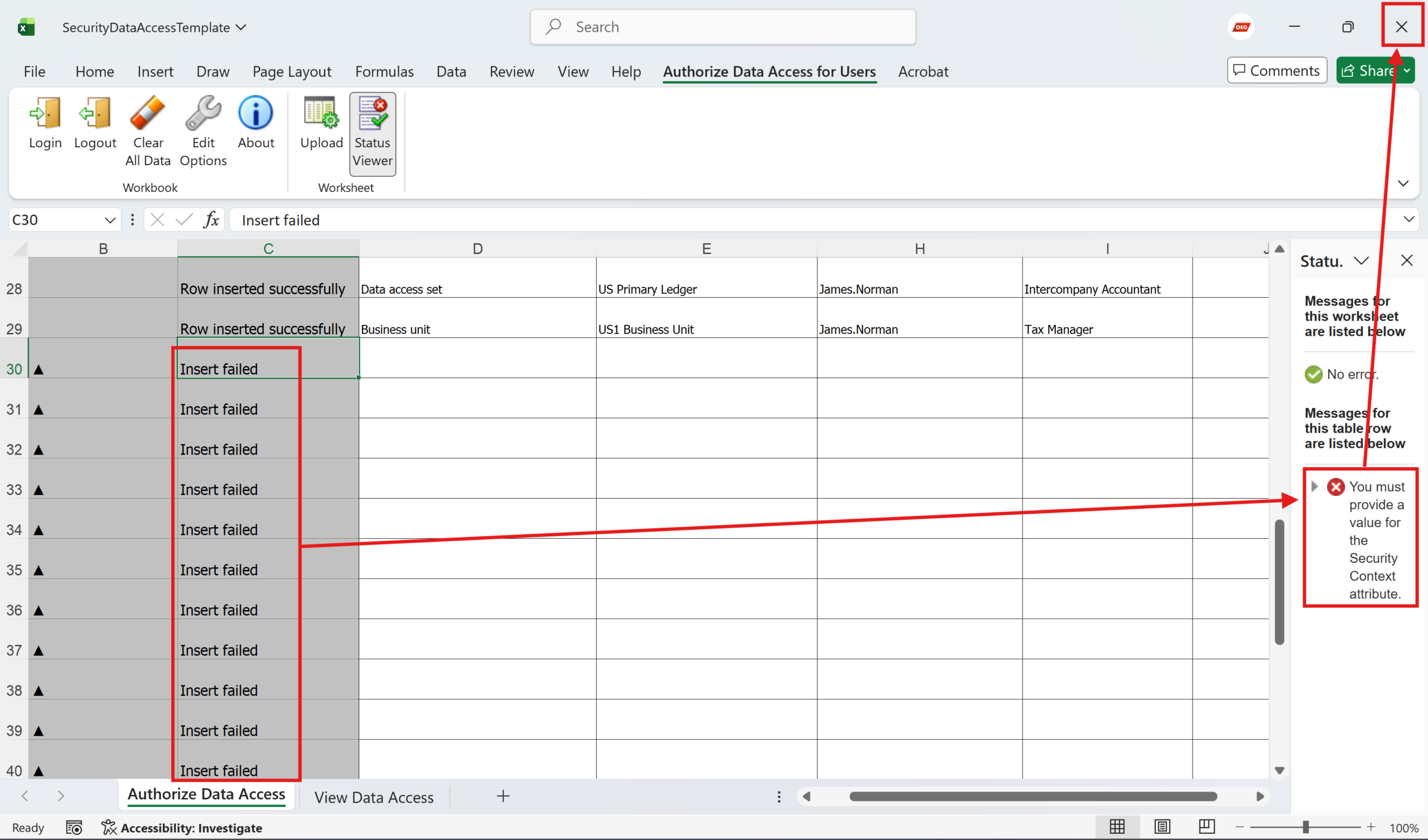 Data Access Upload Validation