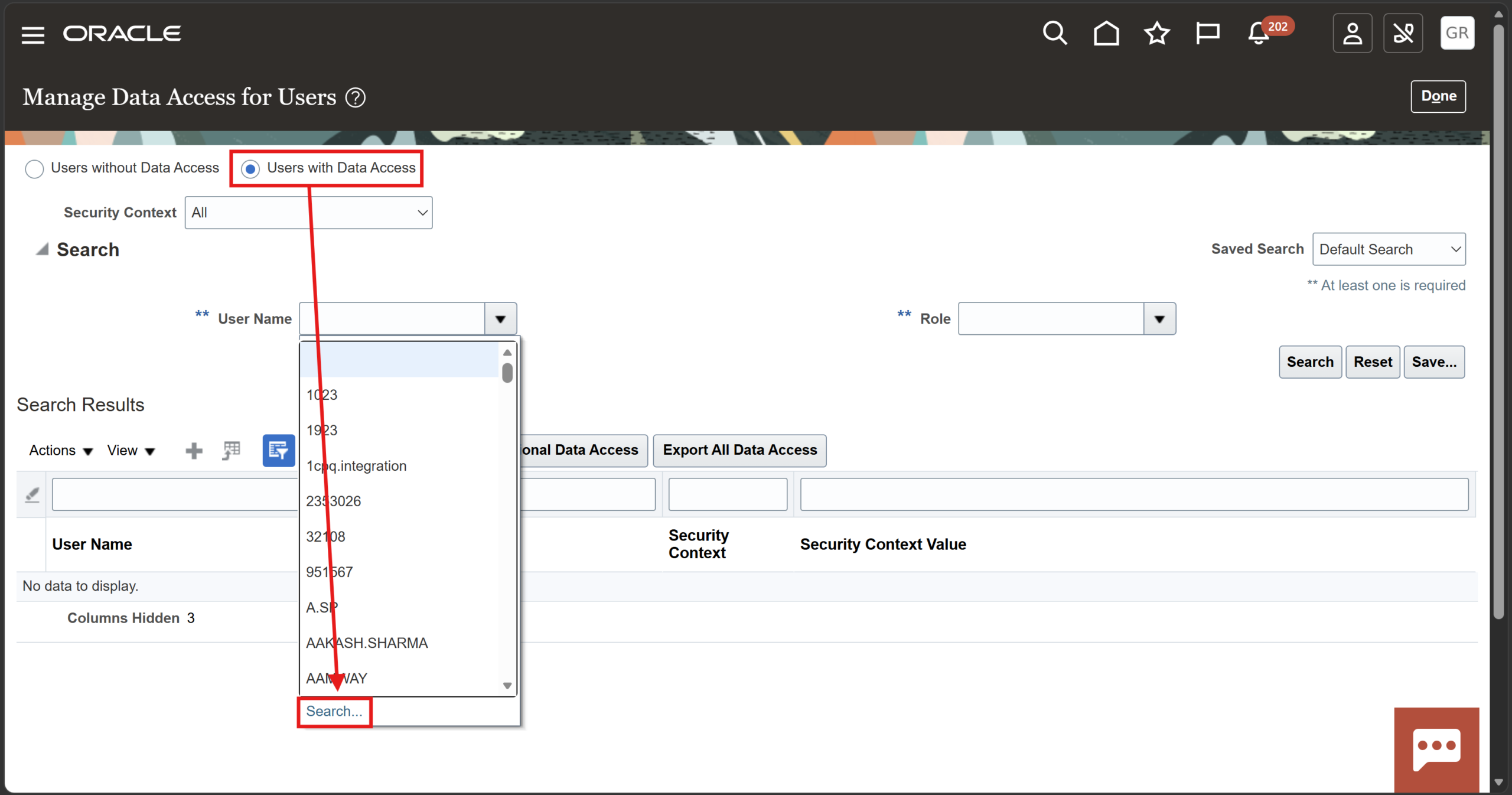 Search Users with Data Access