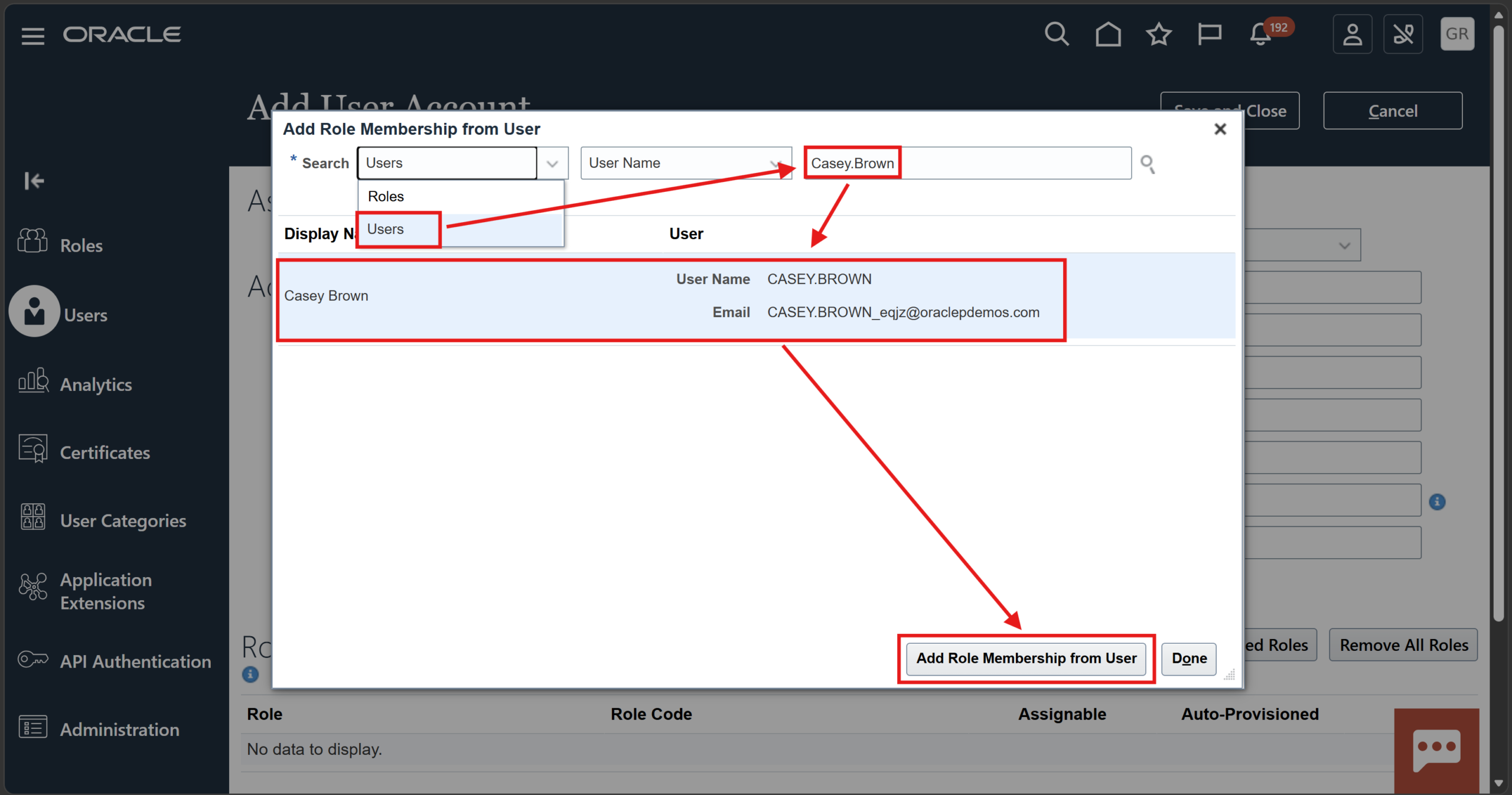 Import Role Membership from Existing User