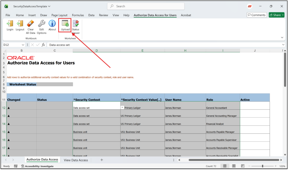 Upload Data Using Oracle ADFDI Excel Workbook